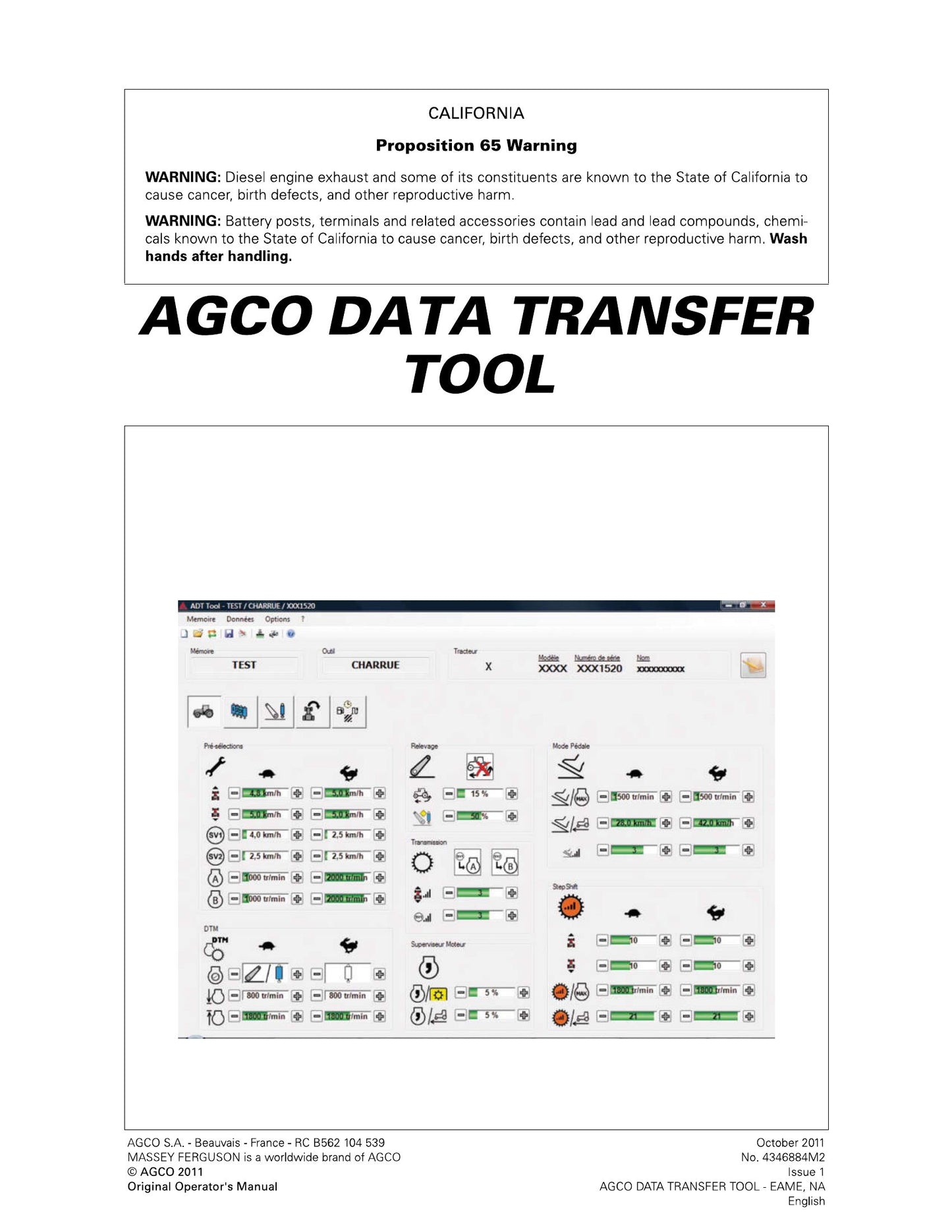 AGCO DATA TOOL Tractor Factory Workshop Operator Manual 434688M1