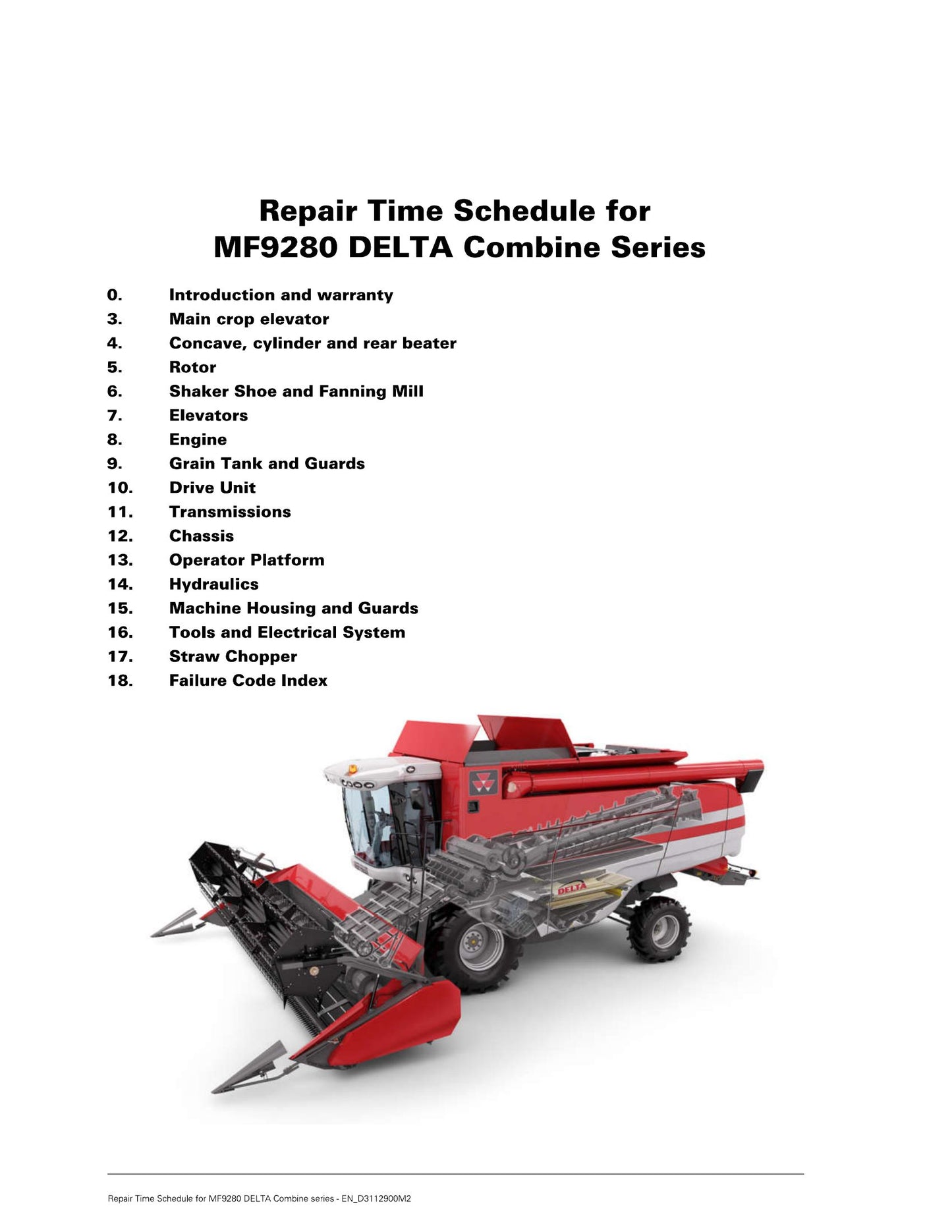 MASSEY FERGUSON MF9280 DELTA Combine Harvester Repair Time Schedule EN_D3112900M2