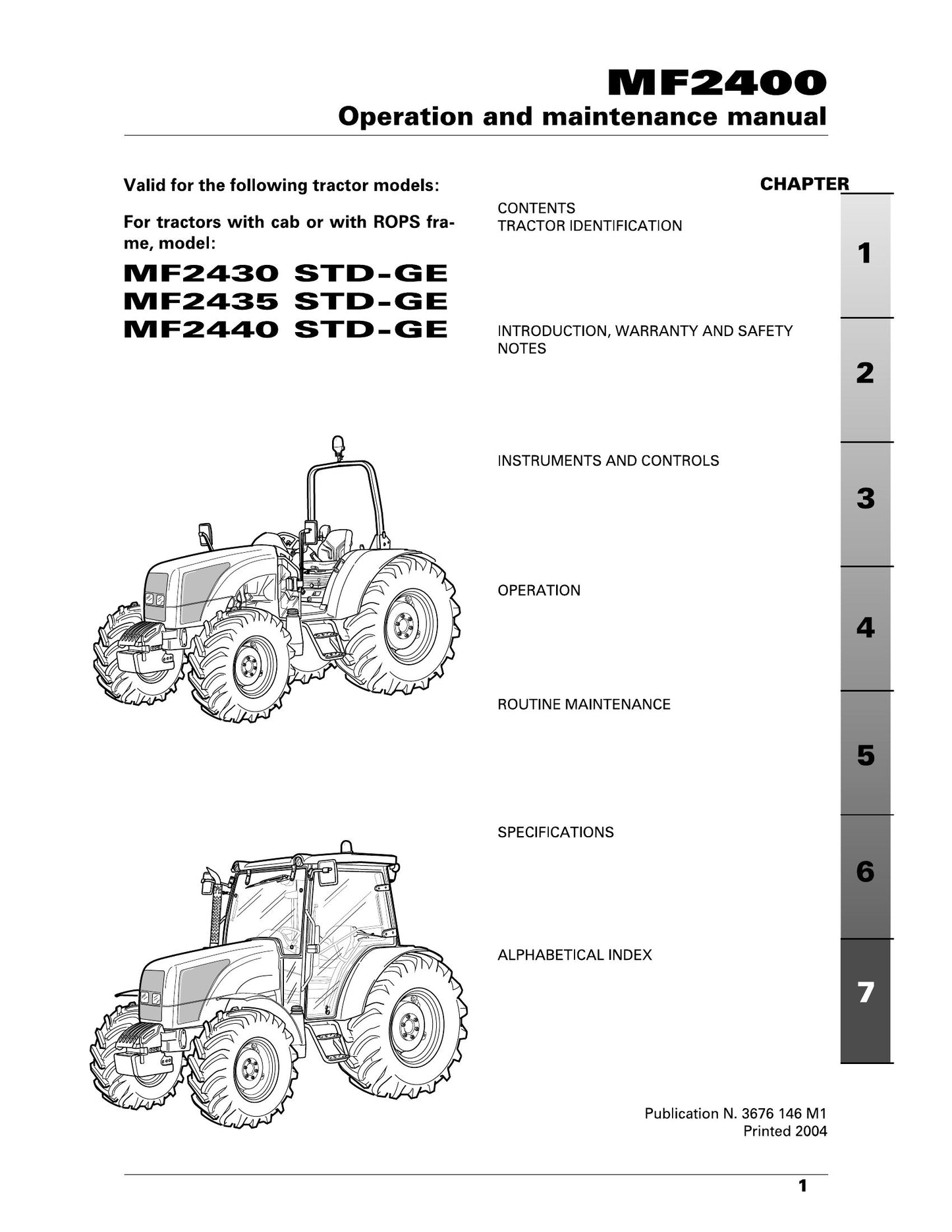MASSEY FERGUSON MF2430 MF2435 MF2440 Tractor Operation and Factory Workshop Maintenance Manual 3676 146 M1
