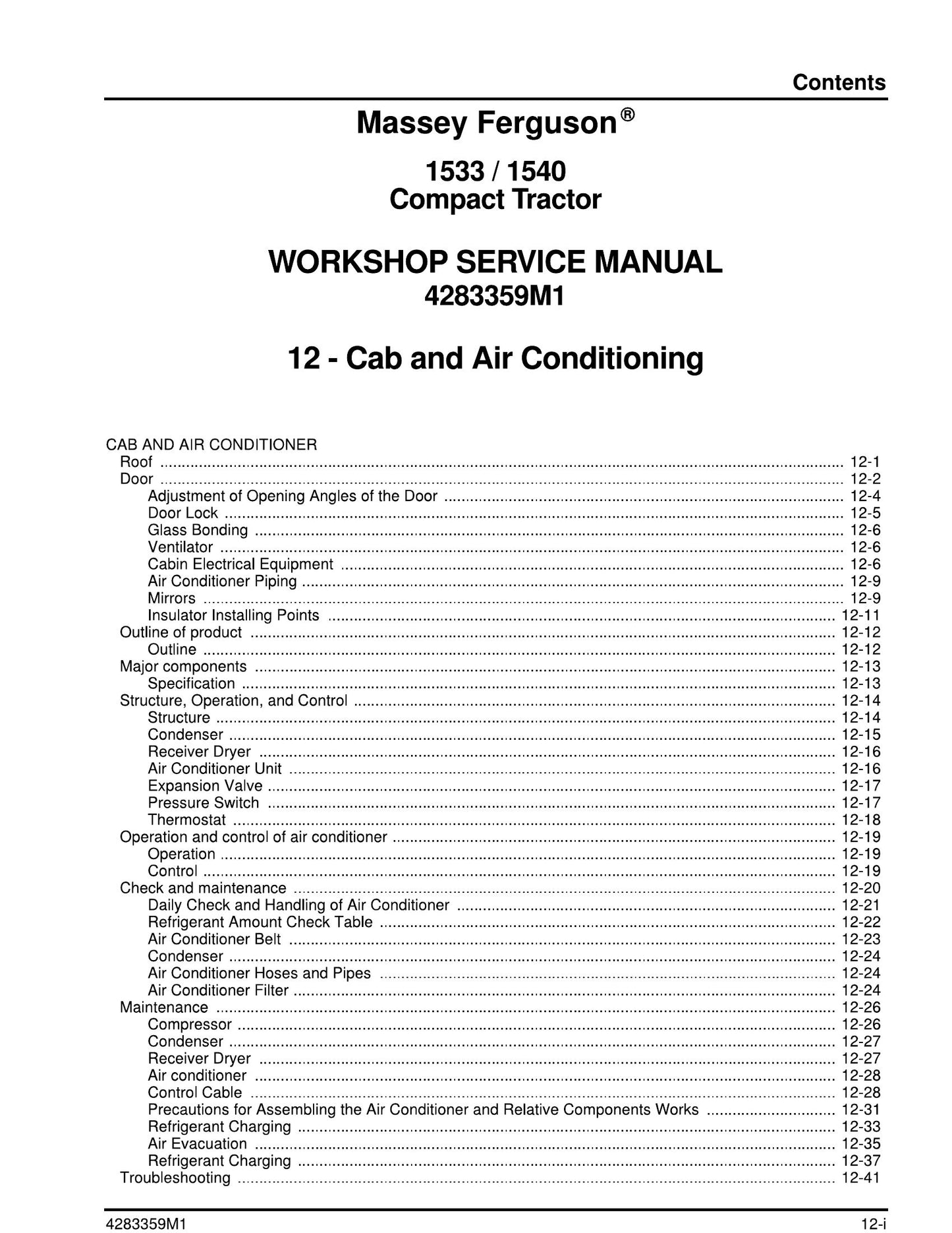 Massey Ferguson 1533 1540 Compact Tractor Workshop Factory Workshop Service Manual 4283359M1