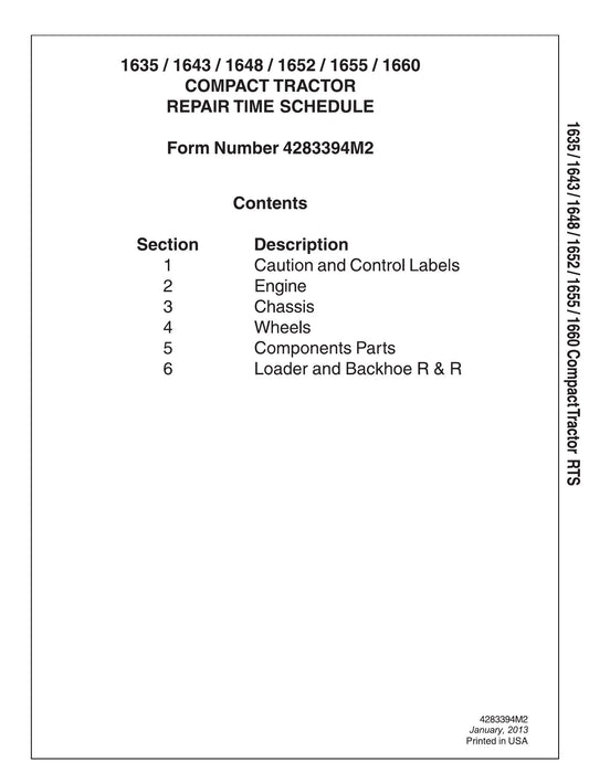 AGCO 1635 1643 1648 1652 1655 1660 Compact Tractor Repair Time Schedule 4283394M2