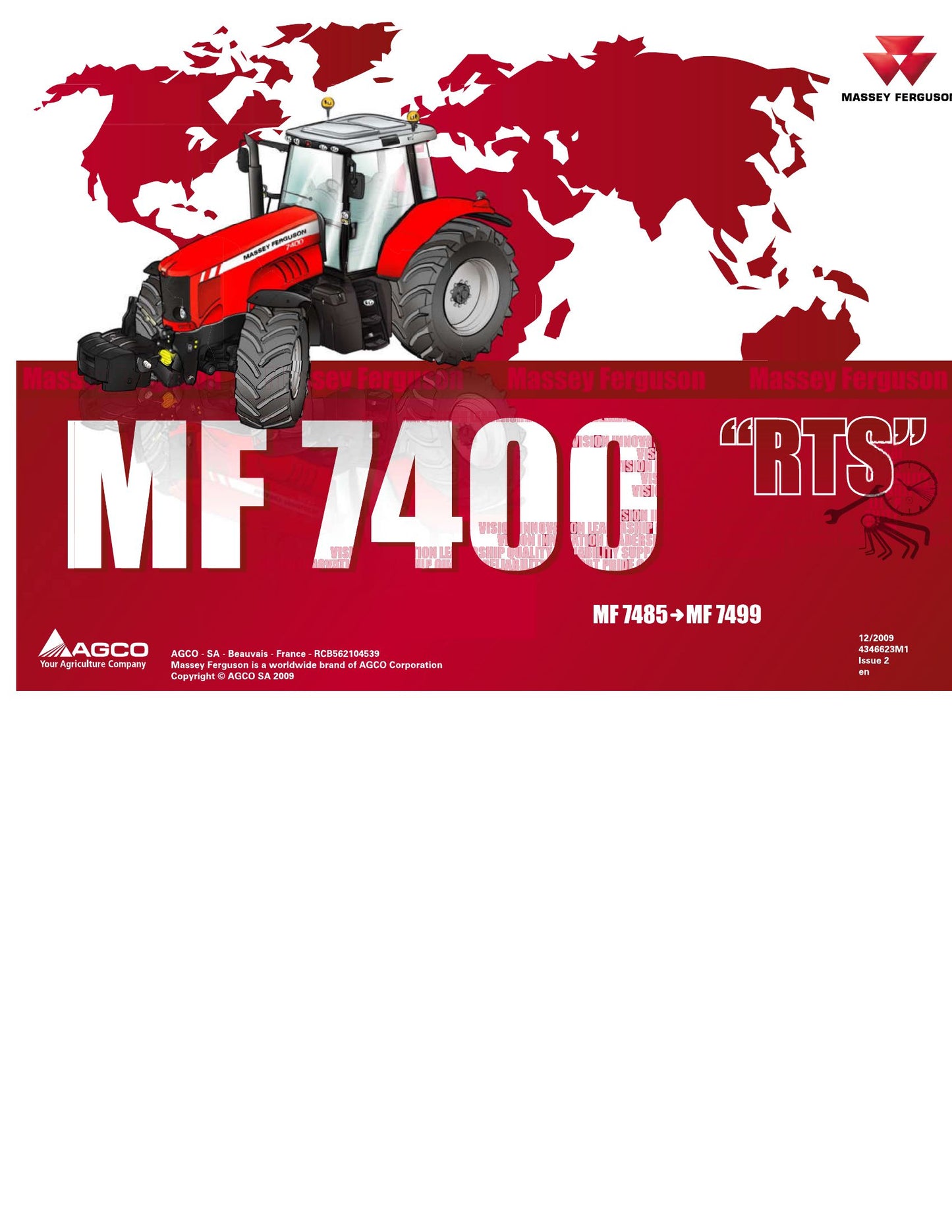 MASSEY FERGUSON MF7485 MF7499 Tractor Factory Workshop Parts Catalog 4366629M1