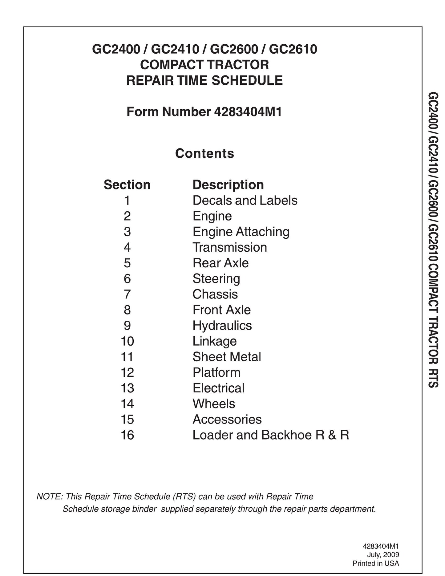AGCO GC2400 GC2410 GC2600 GC2610 Compact Tractor Repair Time Schedule