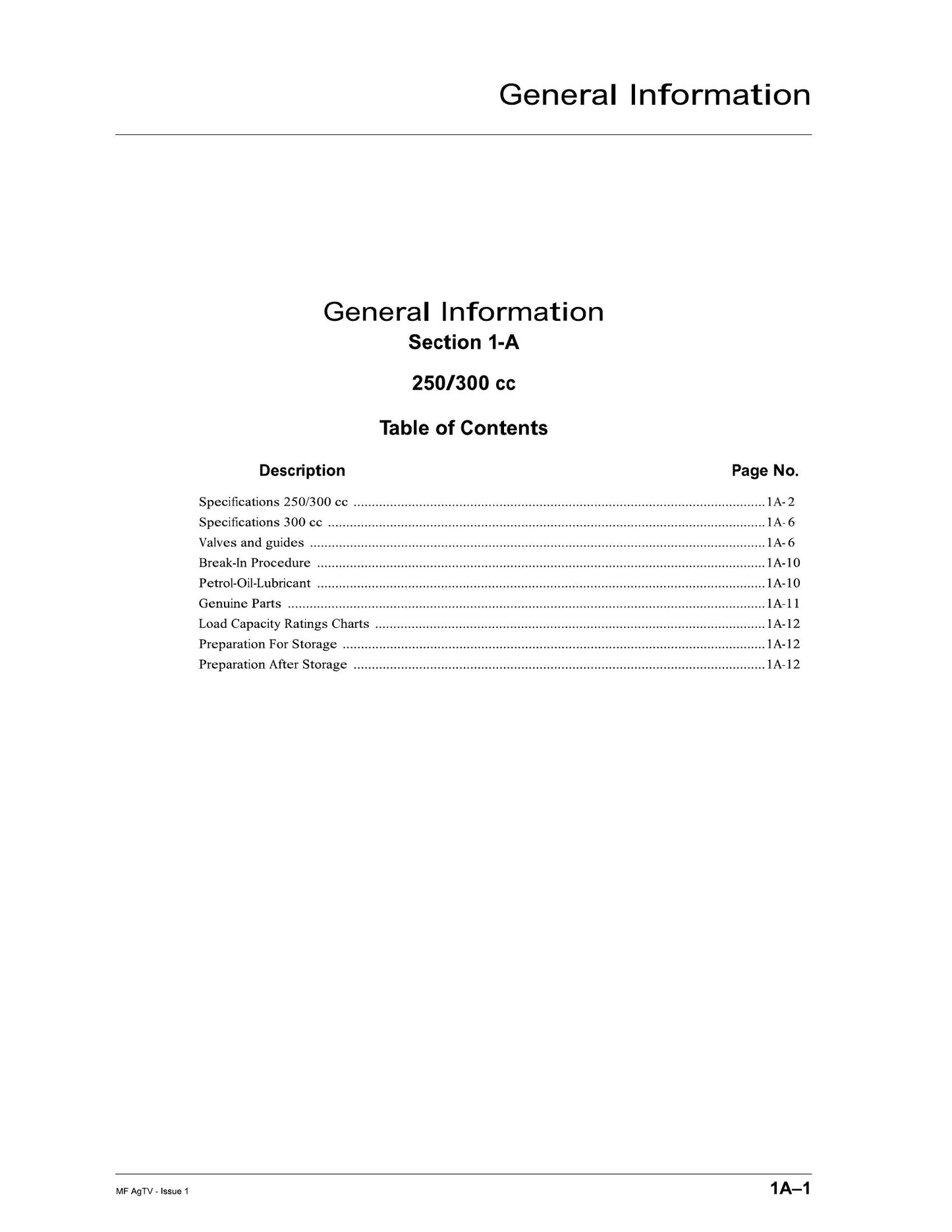 MASSEY FERGUSON 250/300 CC Other Factory Workshop Service Manual