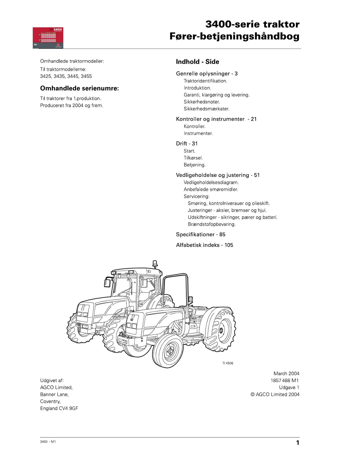 MASSEY FERGUSON 3425 3435 3445 3455 Tractor Factory Workshop Operator Manual 1857488M1