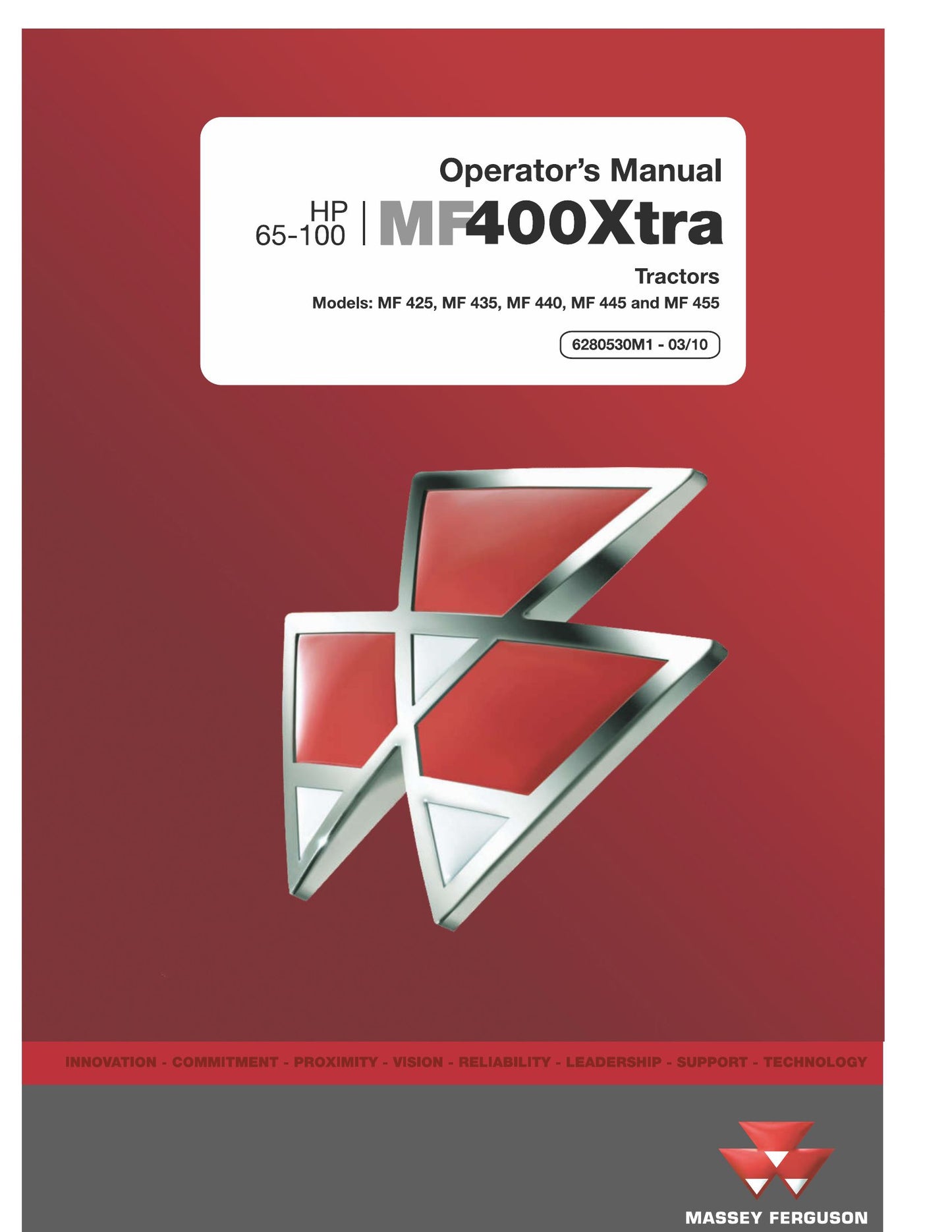 MASSEY FERGUSON MF425 MF435 MF440 MF445 MF455 MF400Xtra Tractor Factory Workshop Operator Manual 6280530M1