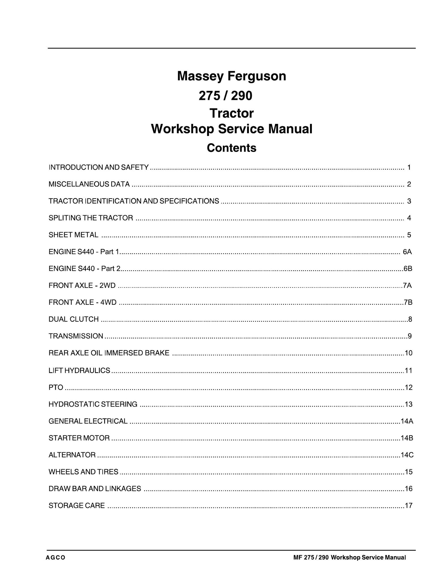 MASSEY FERGUSON 275 290 Tractor Workshop Factory Workshop Service Manual
