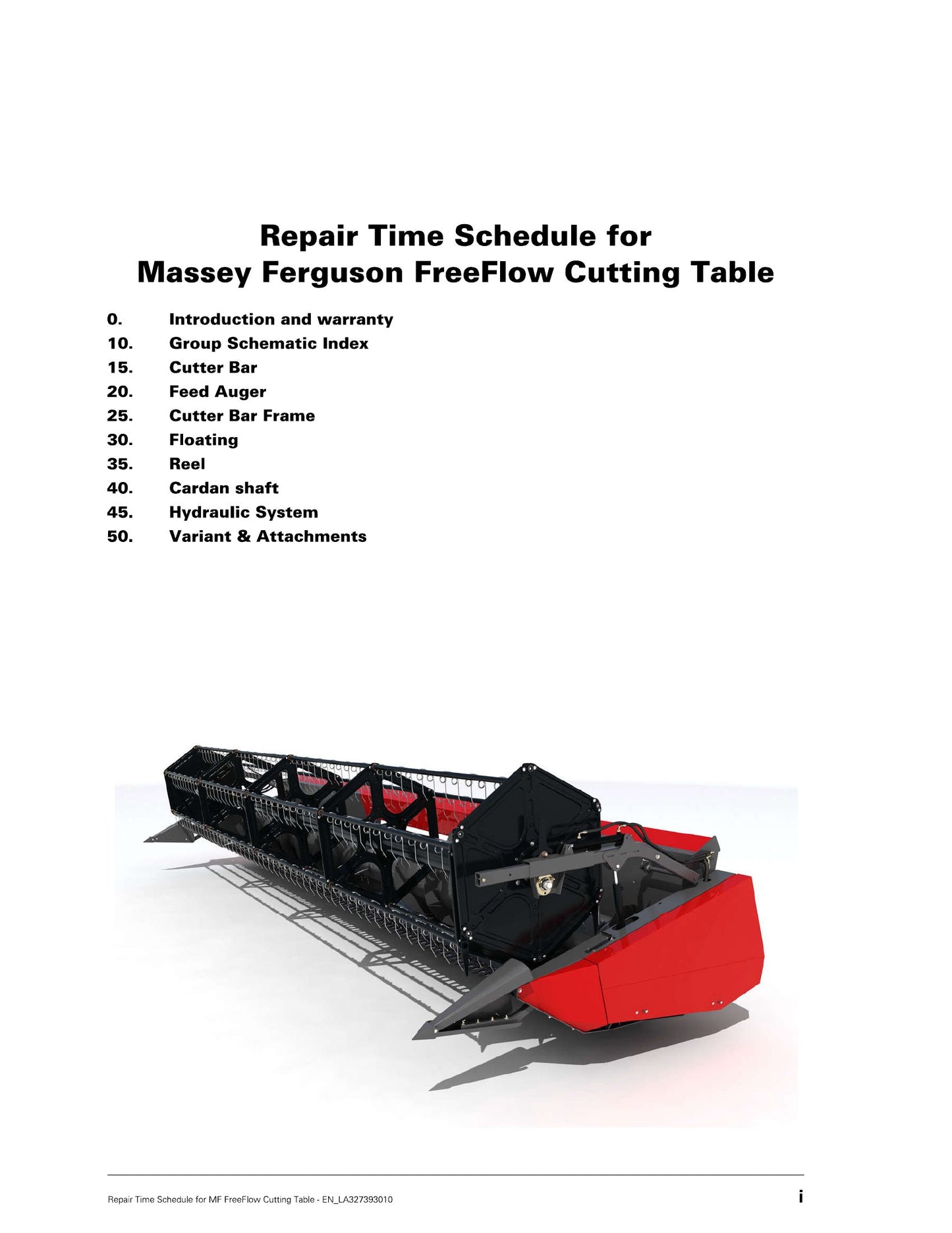 MASSEY FERGUSON FreeFlow Cutting Table Harvester Repair Time Schedule EN_LA327393010