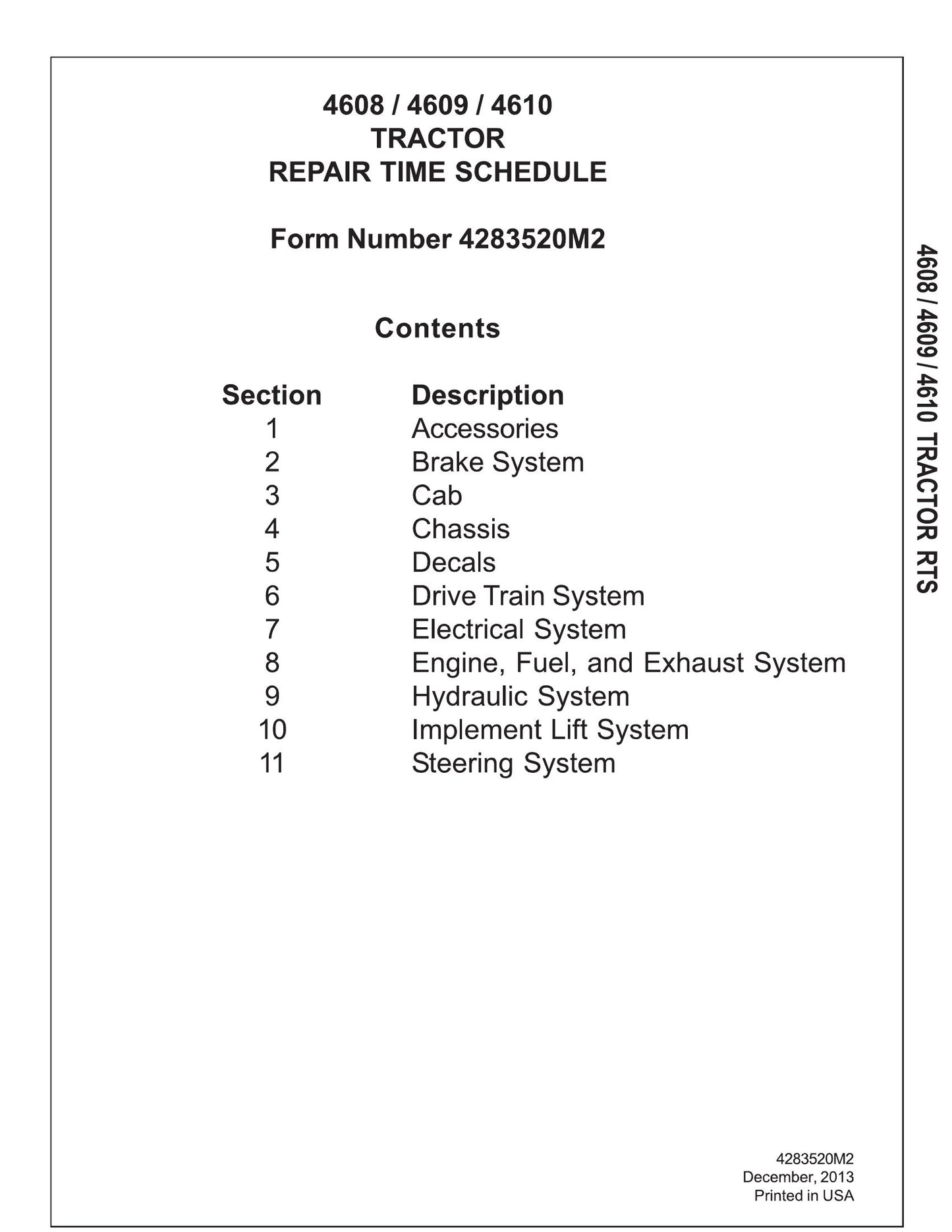 AGCO 4608 4609 4610 Tractor Repair Time Schedule 4283520M2