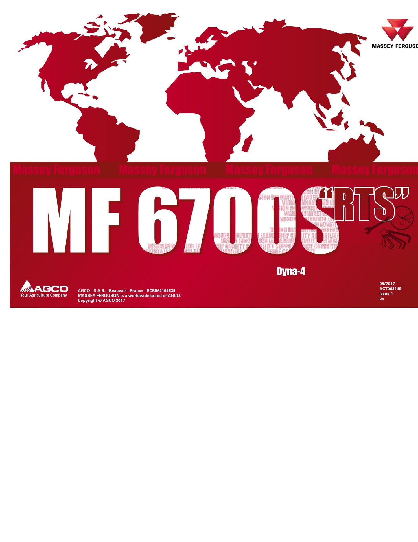 MASSEY FERGUSON MF 6700 RTS Tractor Factory Workshop Operator Manual ACT003160
