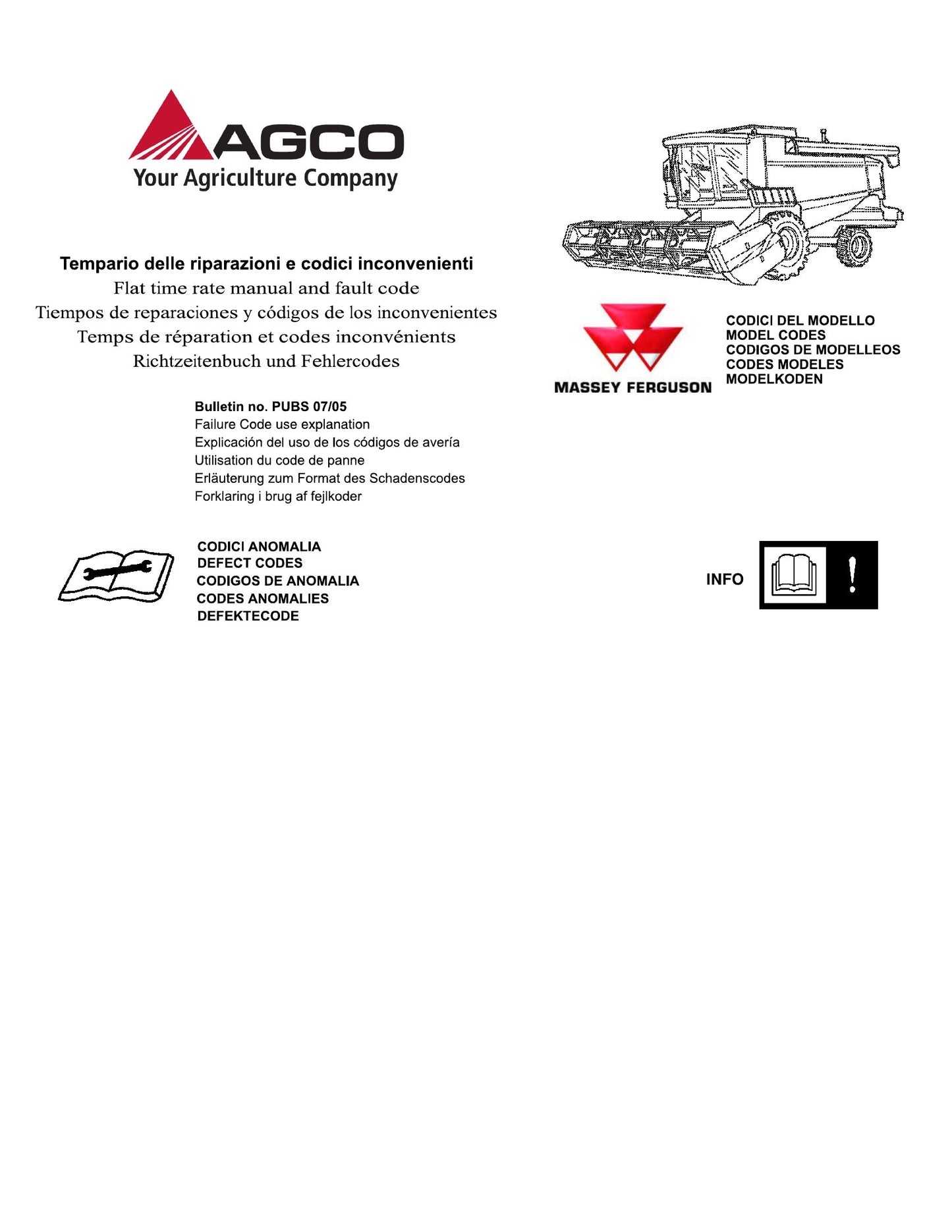 MASSEY FERGUSON Combine Harvester Factory Workshop Service Manual