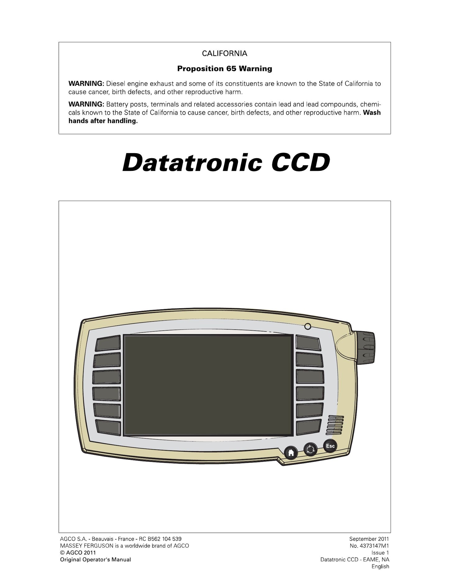 MASSEY FERGUSON Datatronic CCD Factory Workshop Operator Manual