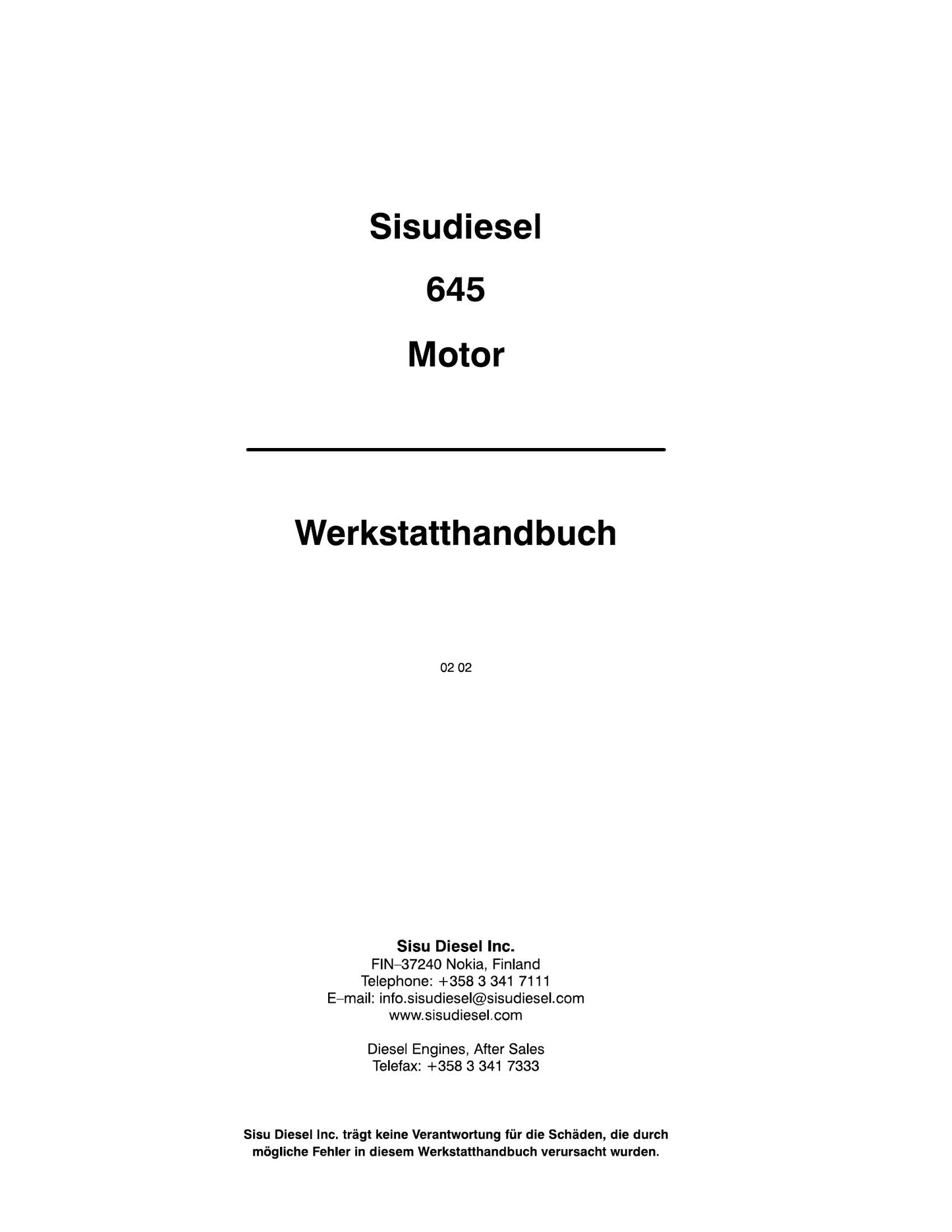 SISU Diesel 645 Motor Workshop Manual