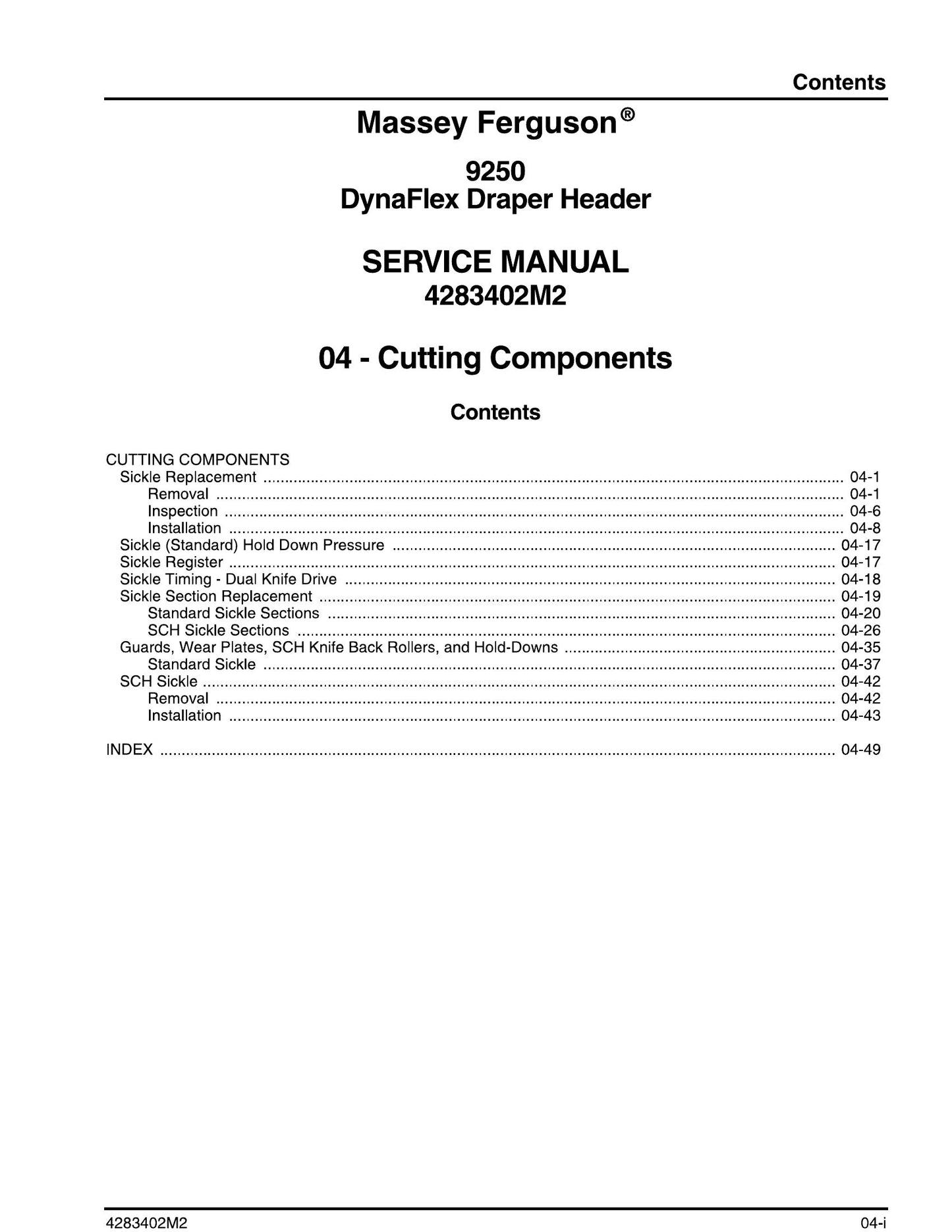 Massey Ferguson 9250 DynaFlex Draper Header Factory Workshop Service Manual 4283402M2