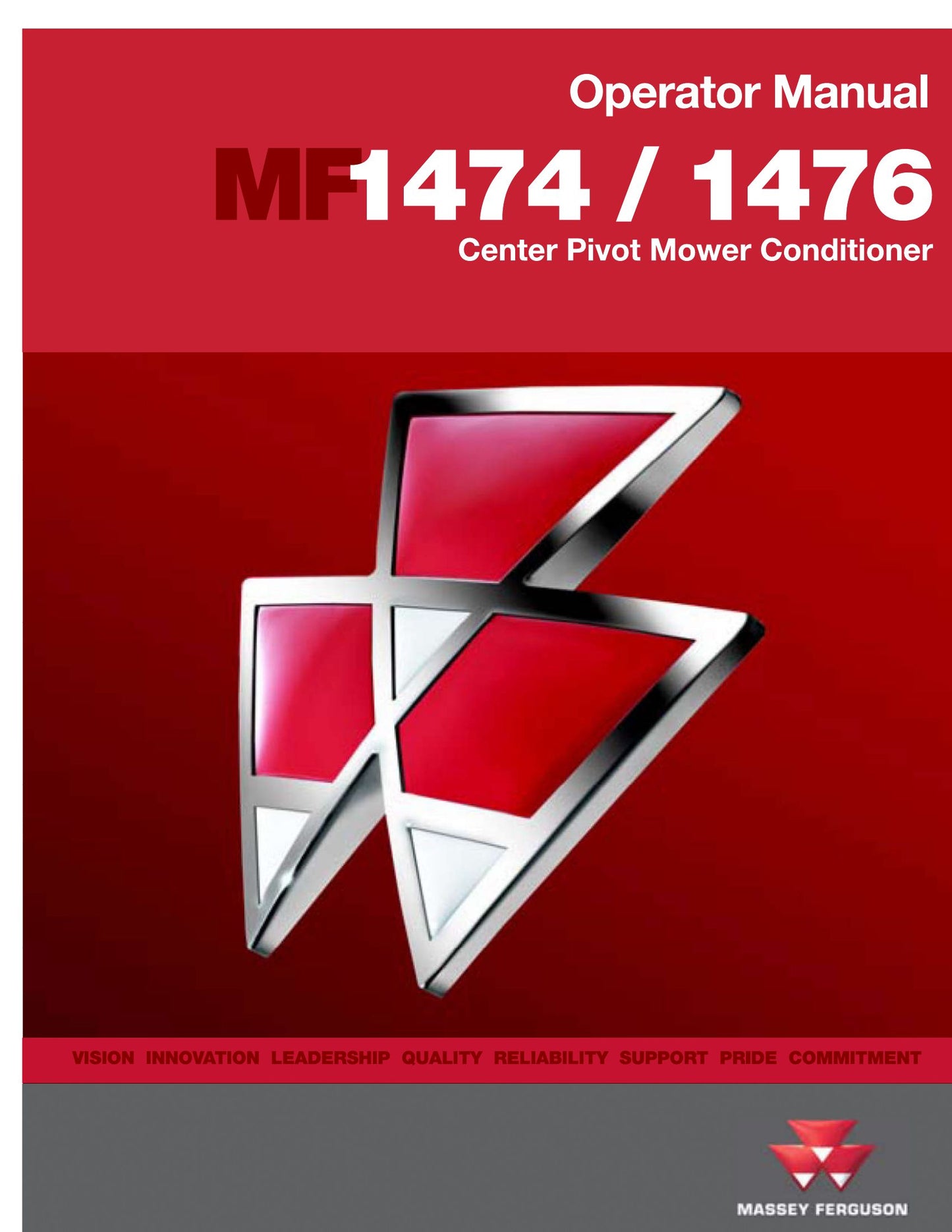 MASSEY FERGUSON MF1474 MF1476 Center Pivot Mower Conditioner Factory Workshop Operator Manual (EN)