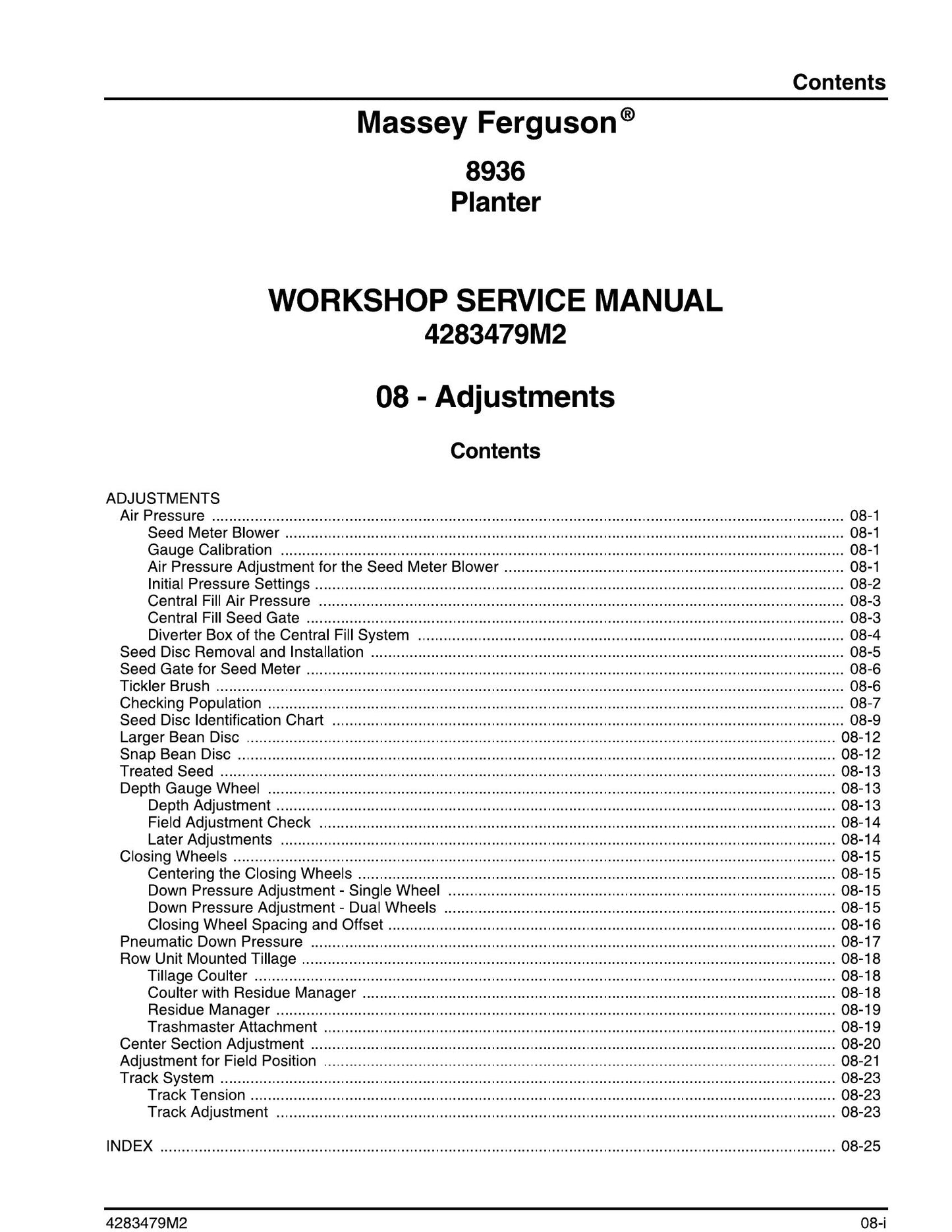 Massey Ferguson 8936 Planter Workshop Factory Workshop Service Manual 4283479M2
