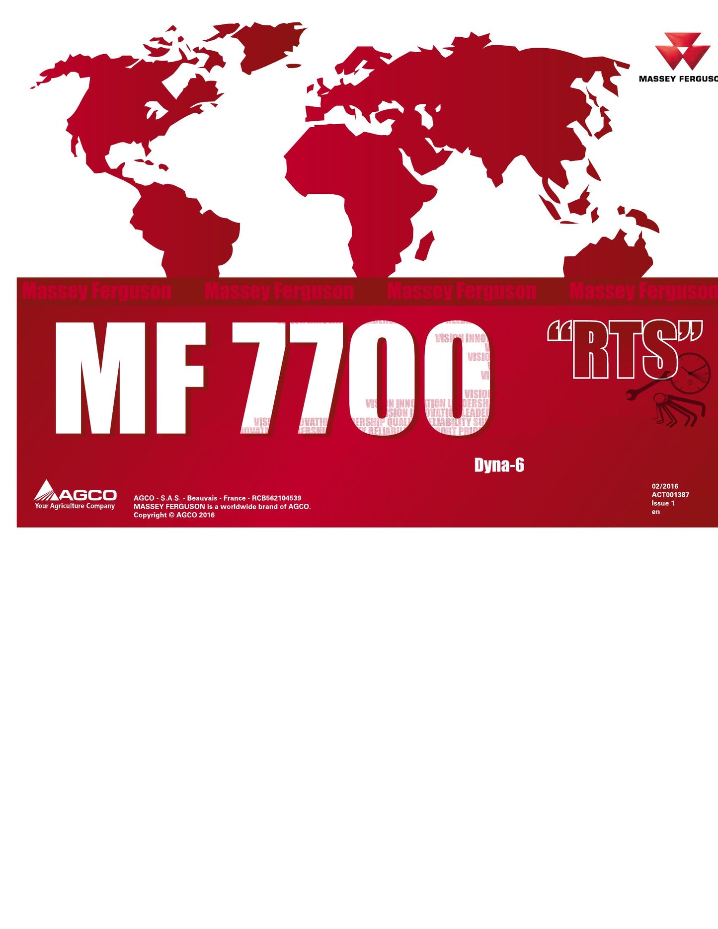 MASSEY FERGUSON MF 7700 Tractor Factory Workshop Operator Manual ACT061387