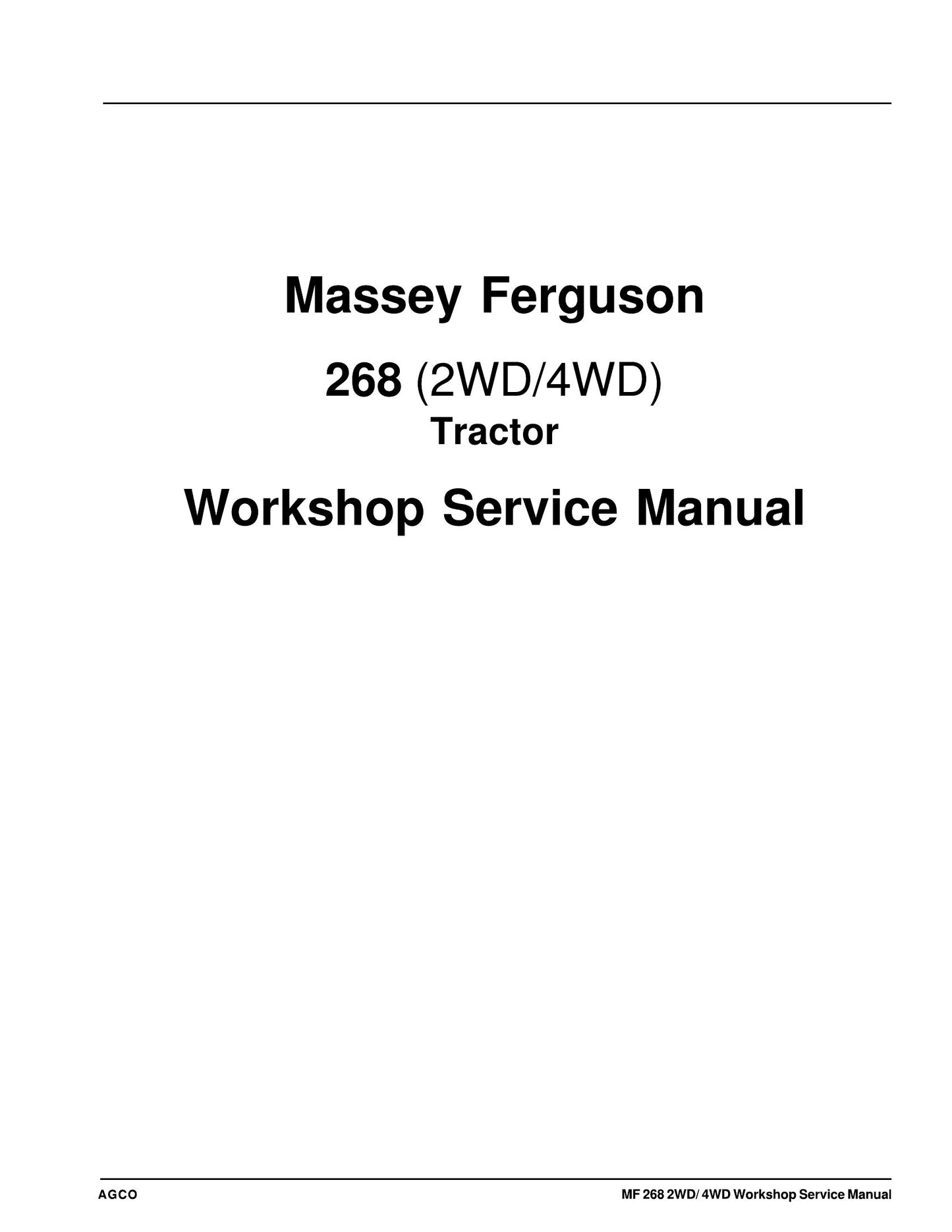 MASSEY FERGUSON 268 Tractor Workshop Factory Workshop Service Manual