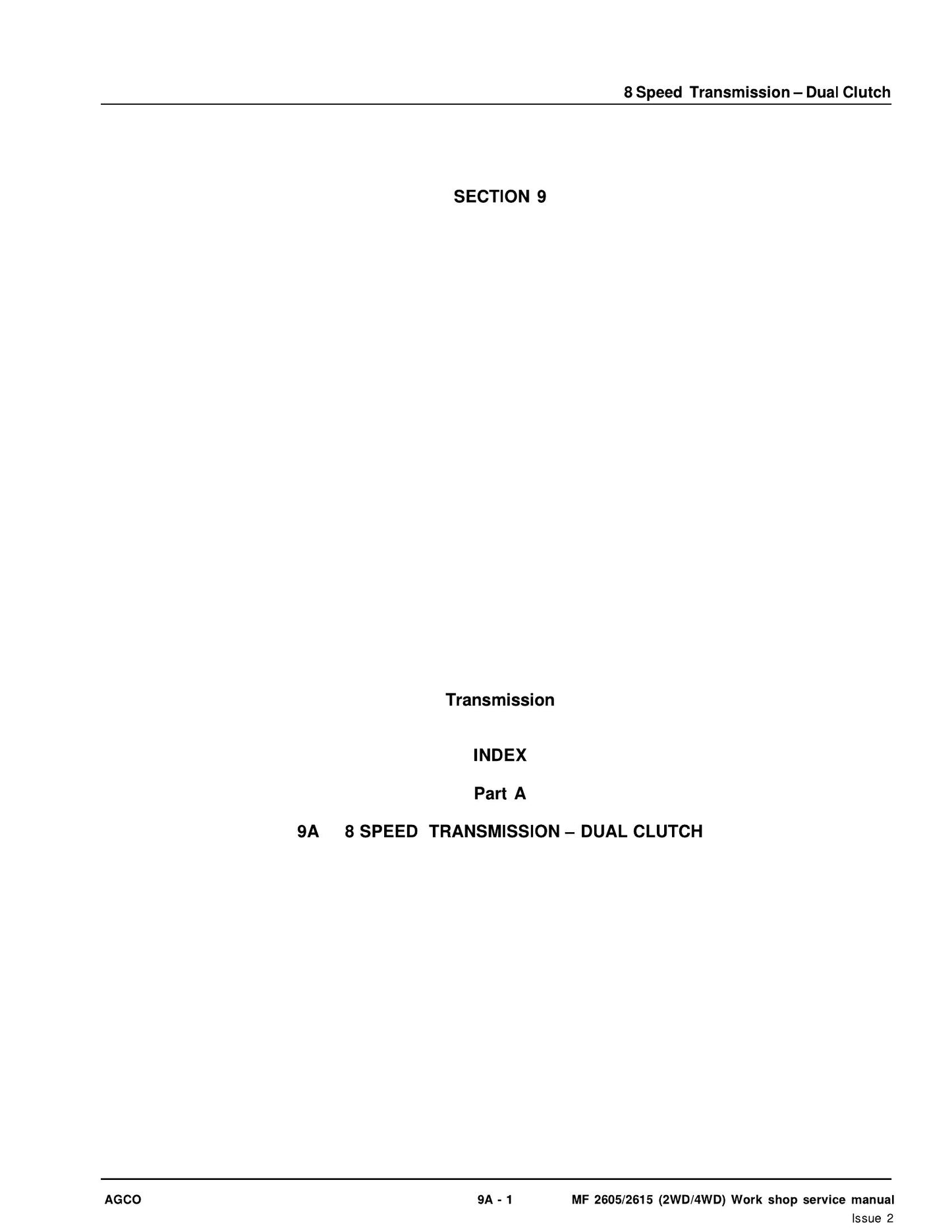 AGCO MF 2605 MF 2615 (2WD/4WD) Tractor Workshop Factory Workshop Service Manual