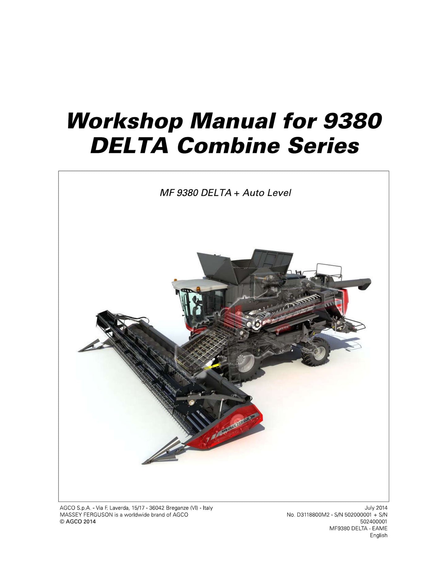 AGCO MF9380 DELTA Combine Series Workshop Manual D3118800M2