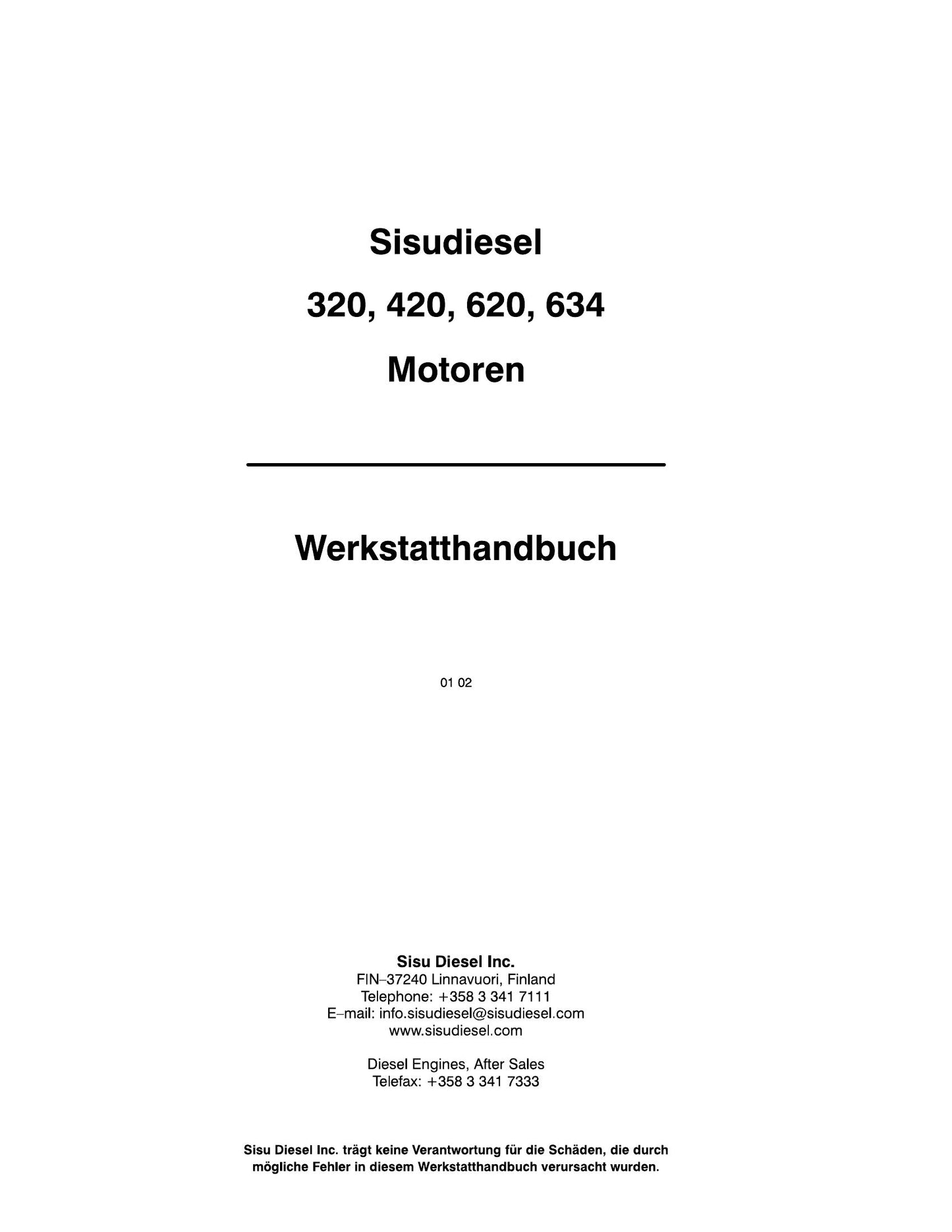 SISUDIESEL 320 420 620 634 Engine Factory Workshop Service Manual