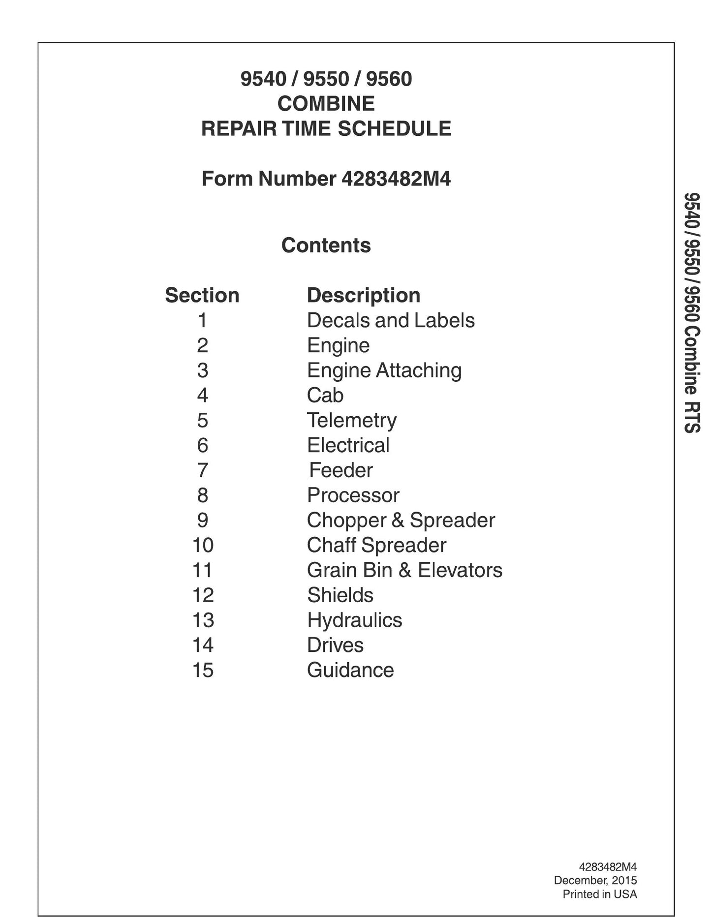 CASE IH 9540 9550 9560 Combine Repair Time Schedule 4283482M4