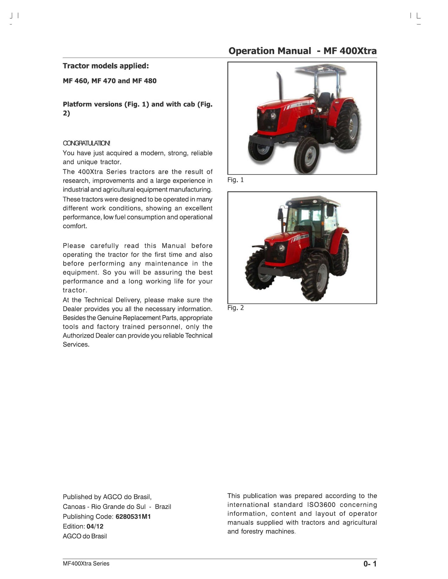 MASSEY FERGUSON MF 460 MF 470 MF 480 Tractor Factory Workshop Operator Manual 6280231M1