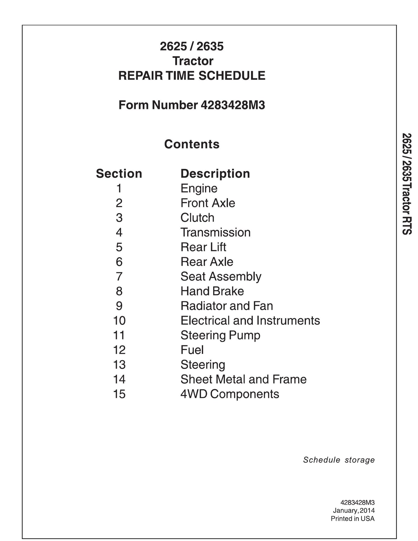 AGCO 2625 2635 Tractor Repair Time Schedule 4283428M3