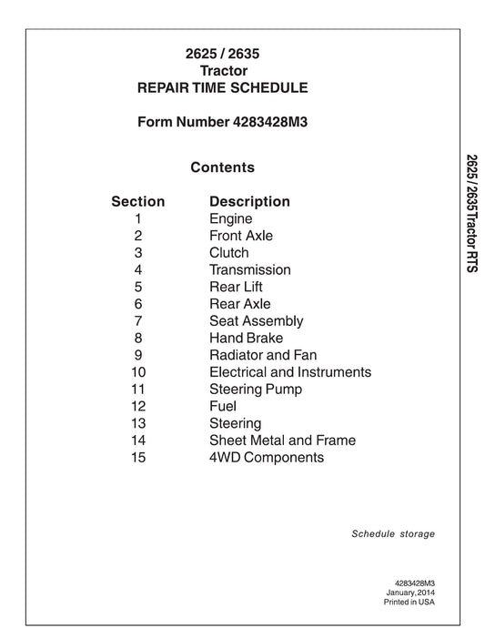 AGCO 2625 2635 Tractor Repair Time Schedule 4283428M3