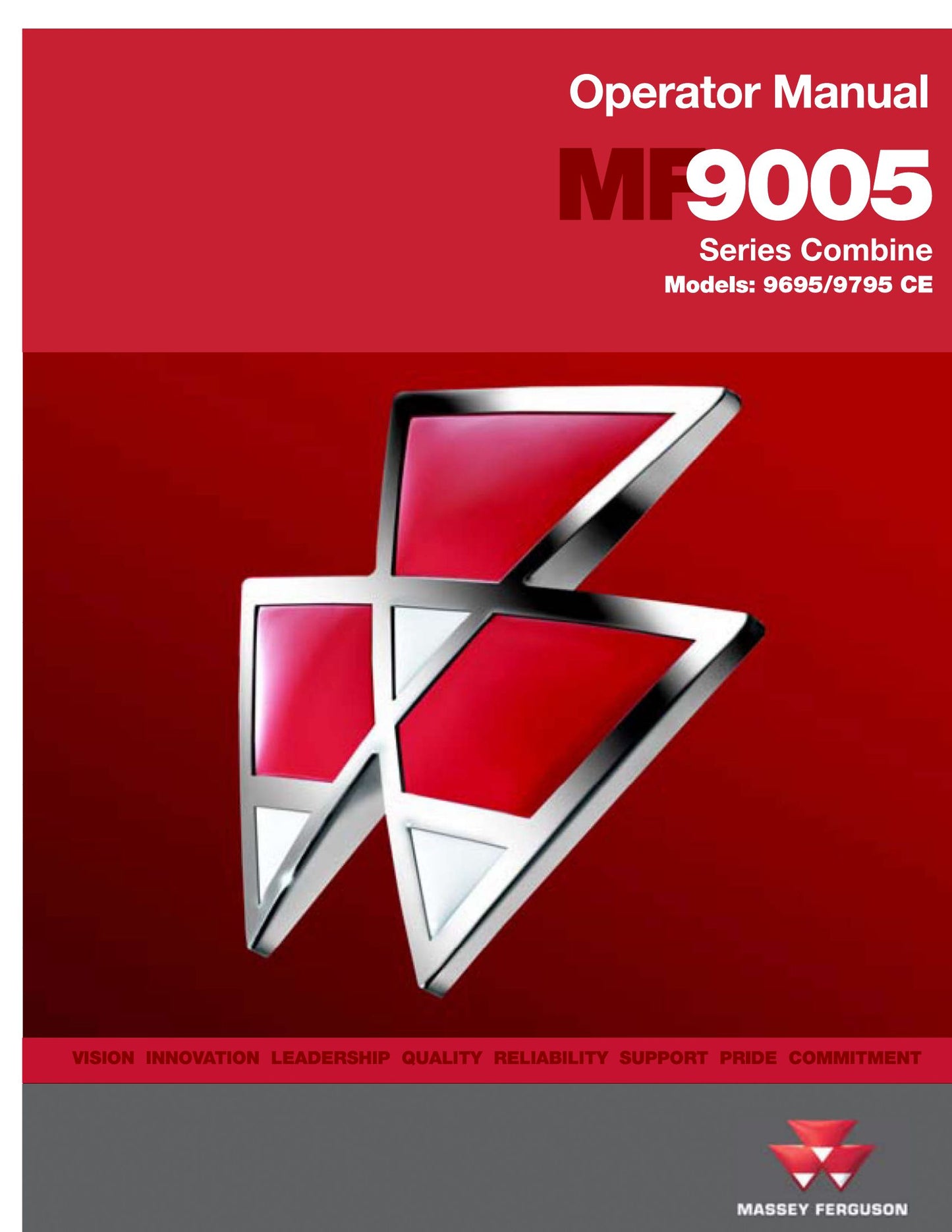 MASSEY FERGUSON 9695 9795 CE Combine Harvester Factory Workshop Operator Manual MF9005 (EN)