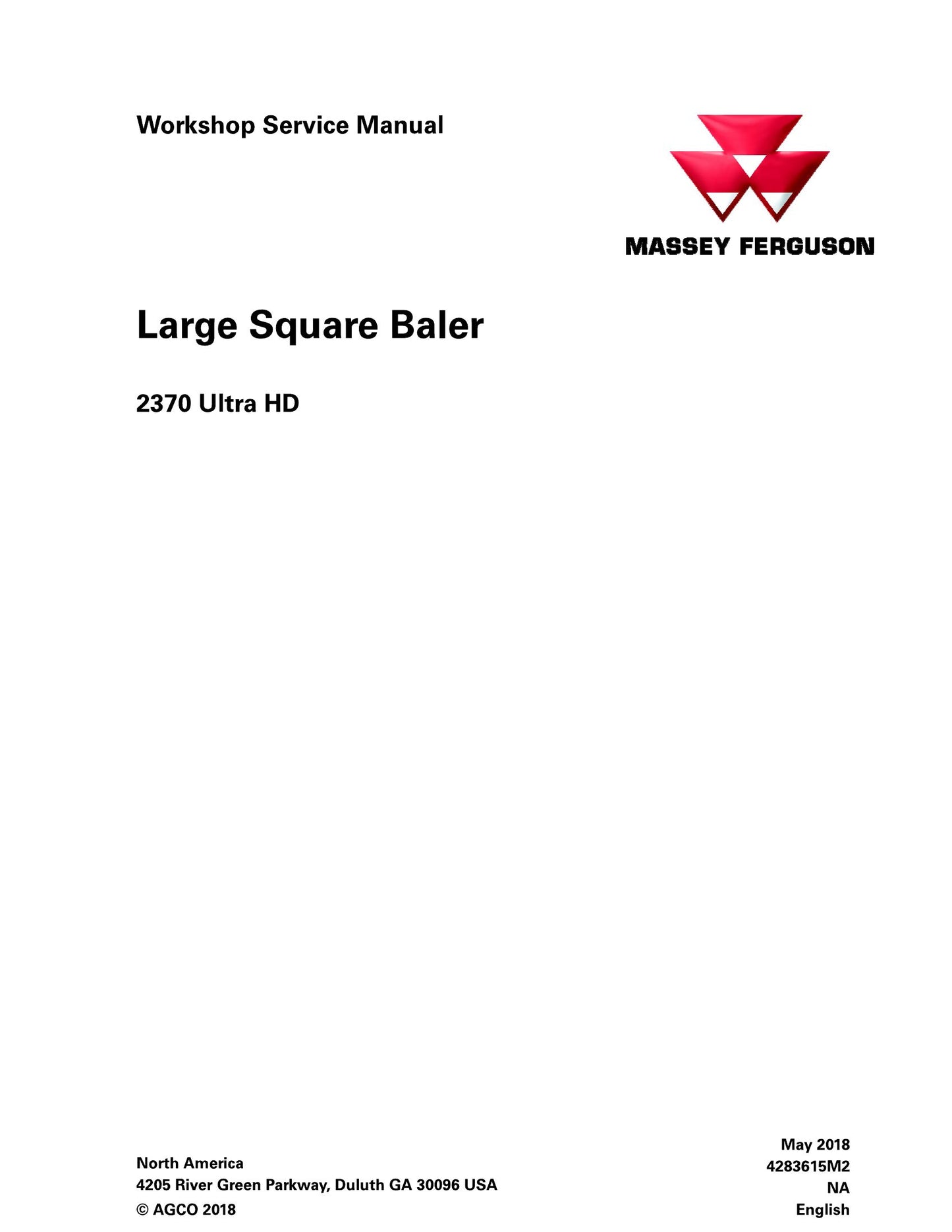 MASSEY FERGUSON 2370 Ultra HD Large Square Baler Workshop Factory Workshop Service Manual