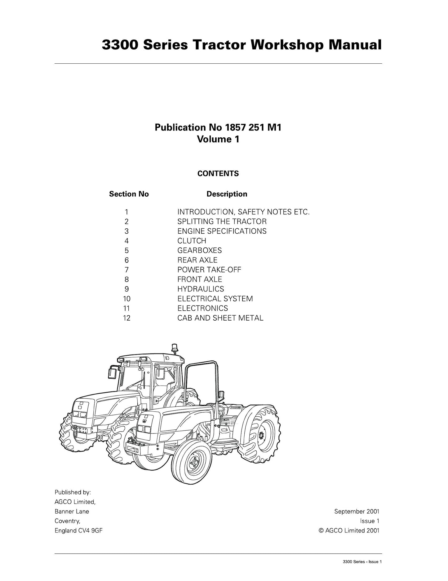 AGCO 3300 Series Tractor Workshop Manual 1857 251 M1
