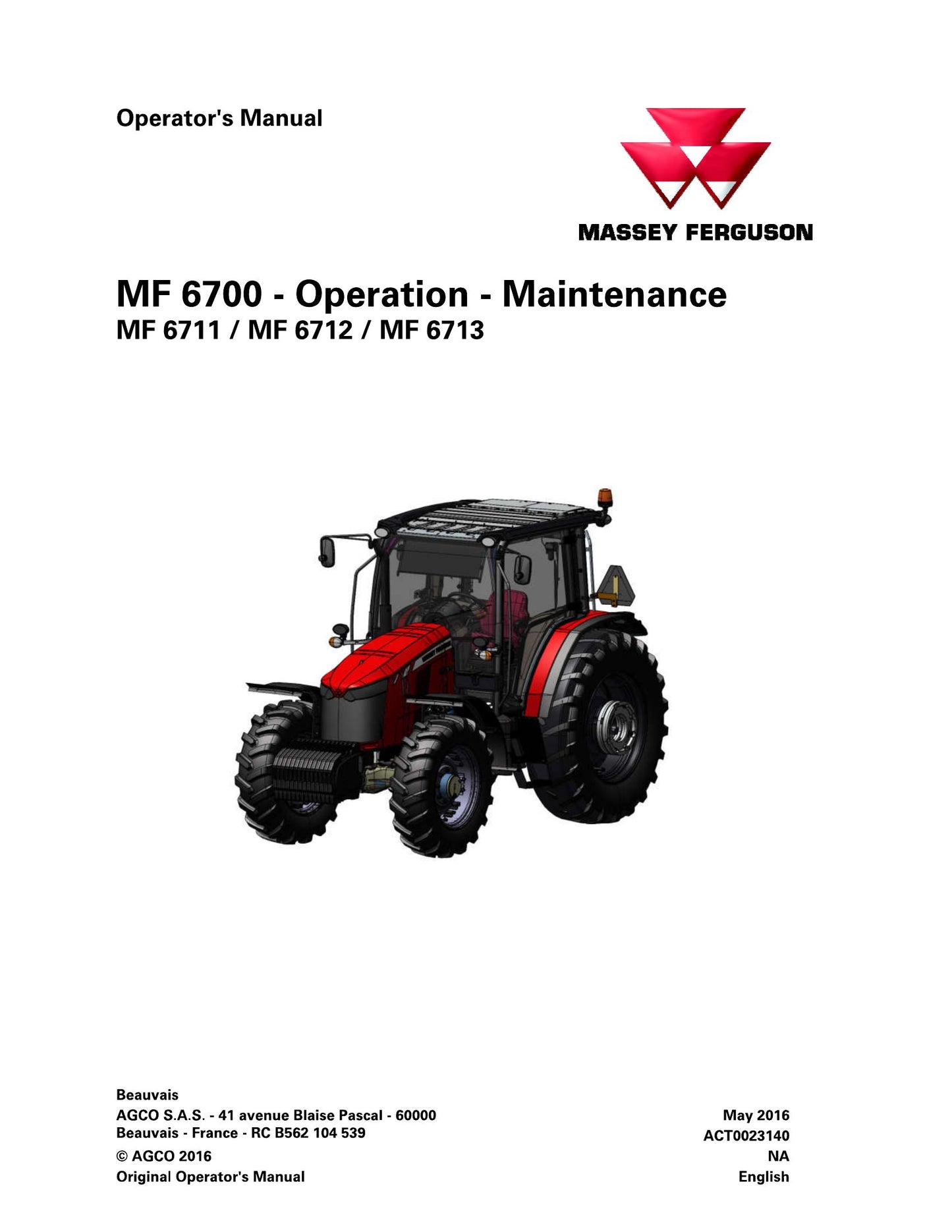 MASSEY FERGUSON MF 6700 MF 6711 MF 6712 MF 6713 Tractor Factory Workshop Operator Manual