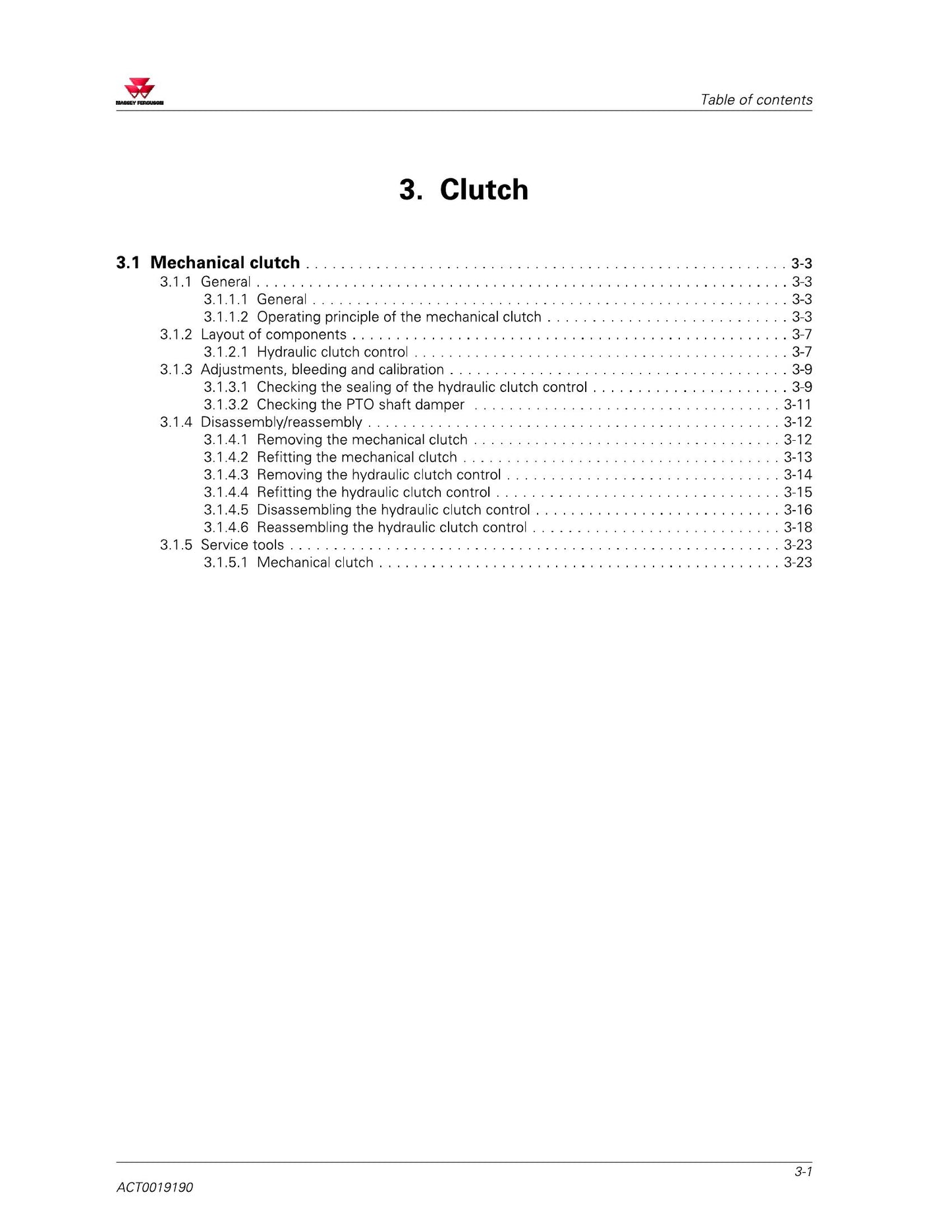 Massey Ferguson Tractor Factory Workshop Service Manual ACT0019190
