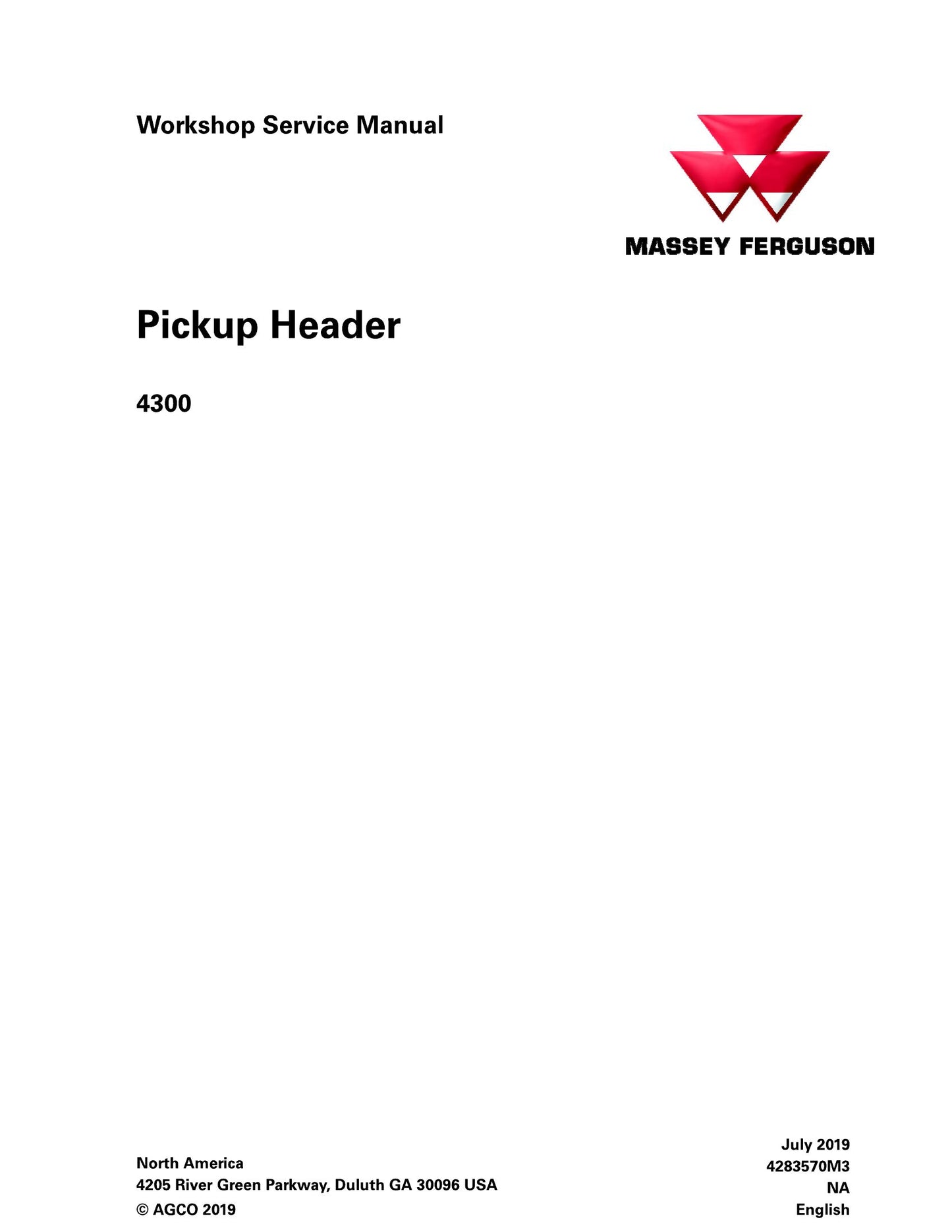 MASSEY FERGUSON 4300 Pickup Header Factory Workshop Service Manual 4283570M3
