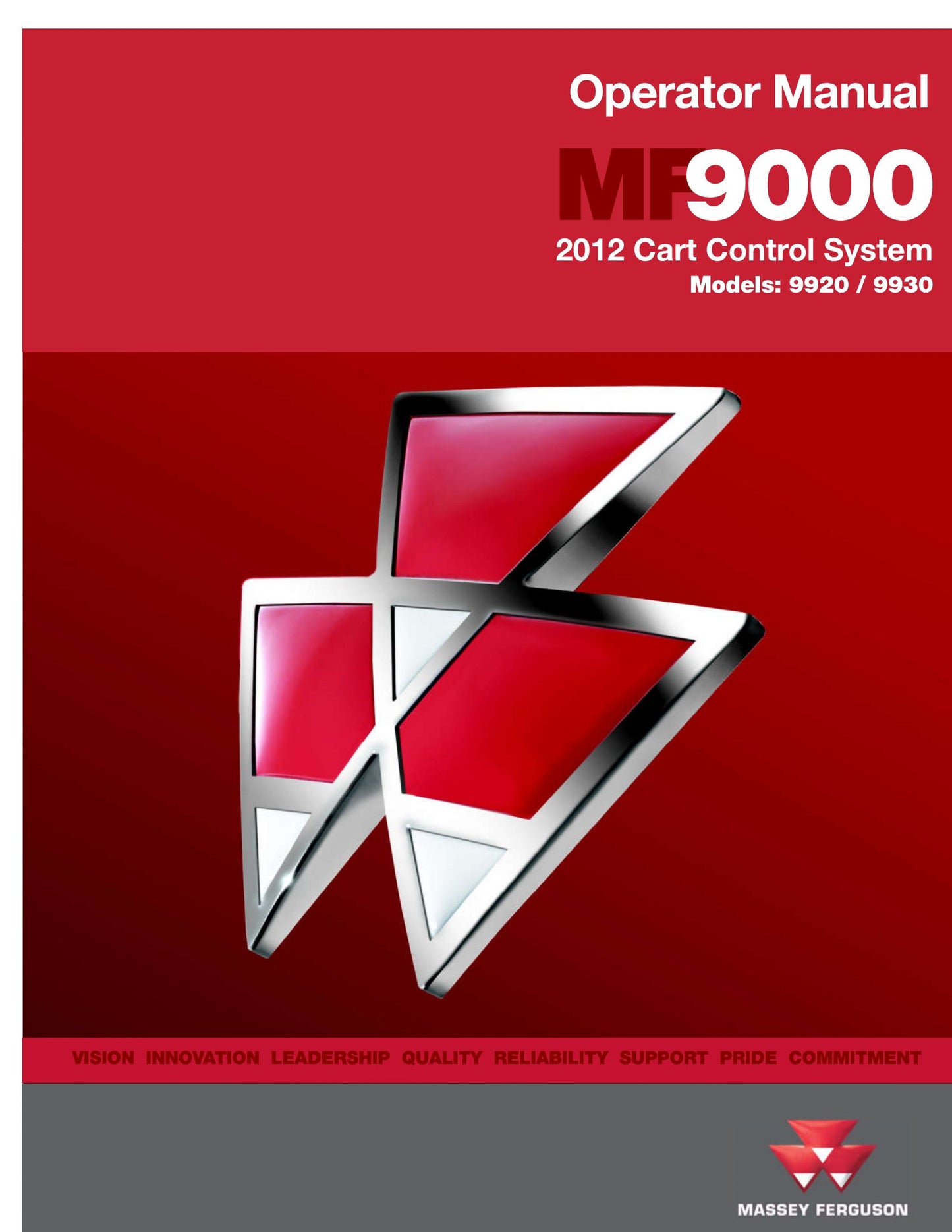 MASSEY FERGUSON 9920 9930 MF9000 Cart Control System Factory Workshop Operator Manual