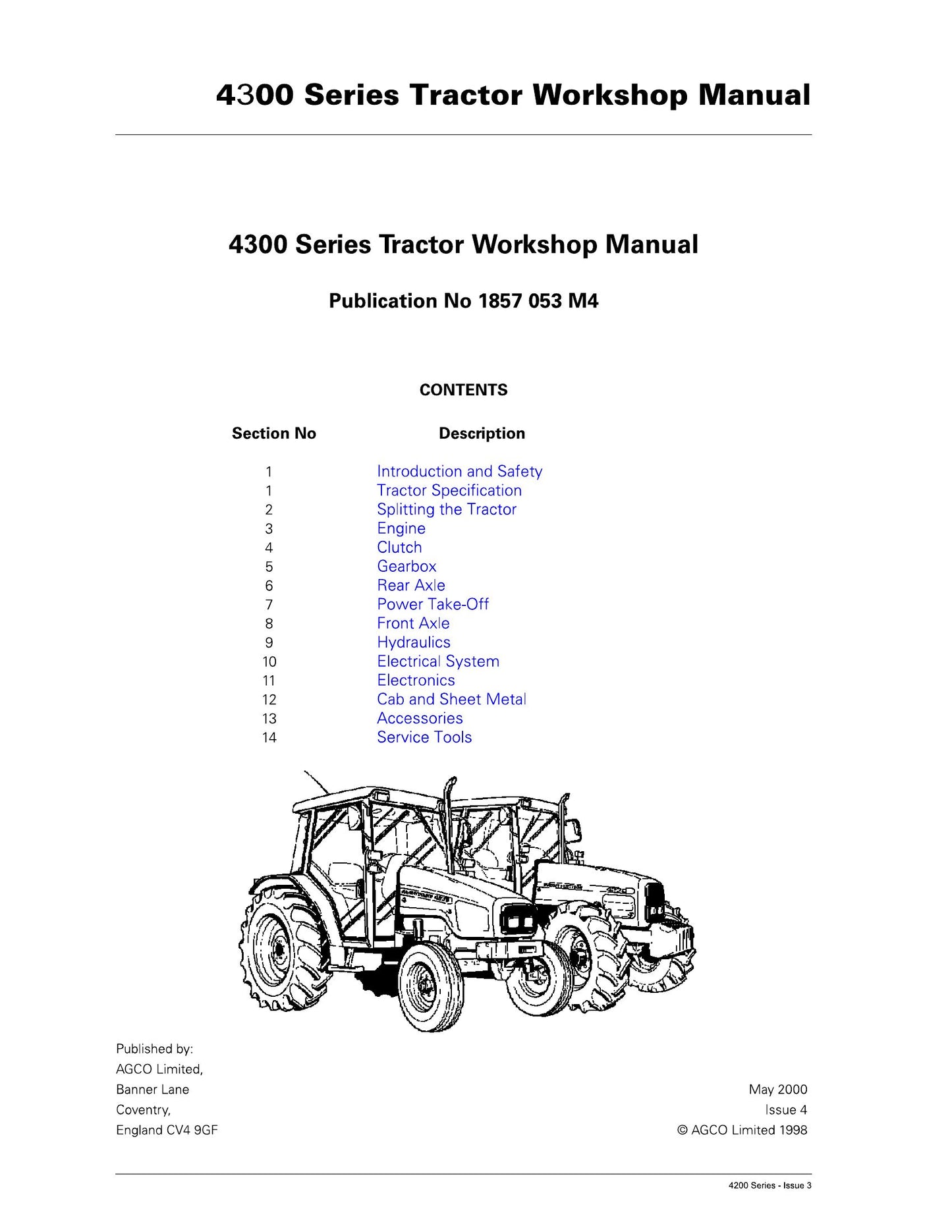 AGCO 4200 4300 Series Tractor Workshop Manual 1857 053 M4