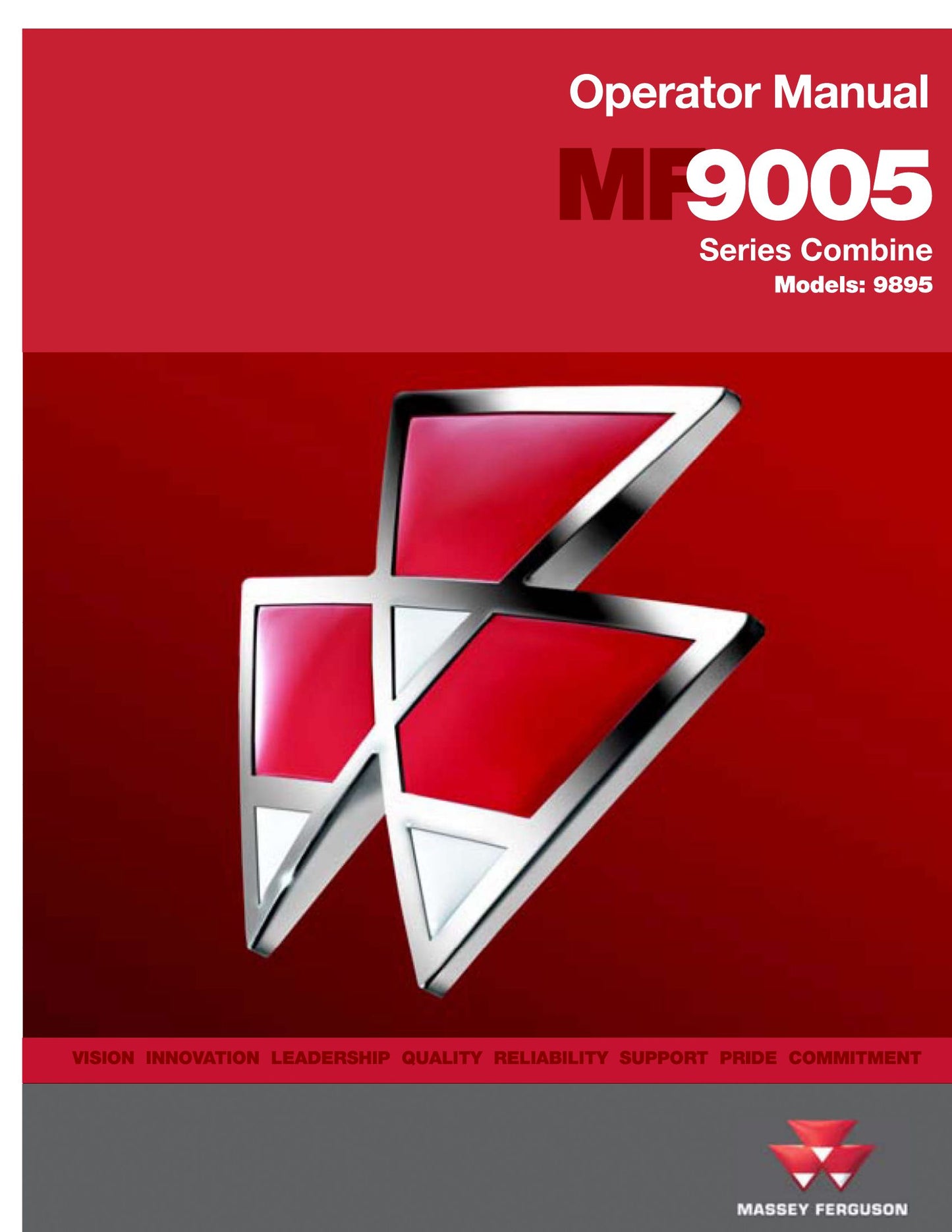 MASSEY FERGUSON 9895 MF9005 Combine Harvester Factory Workshop Operator Manual (EN)