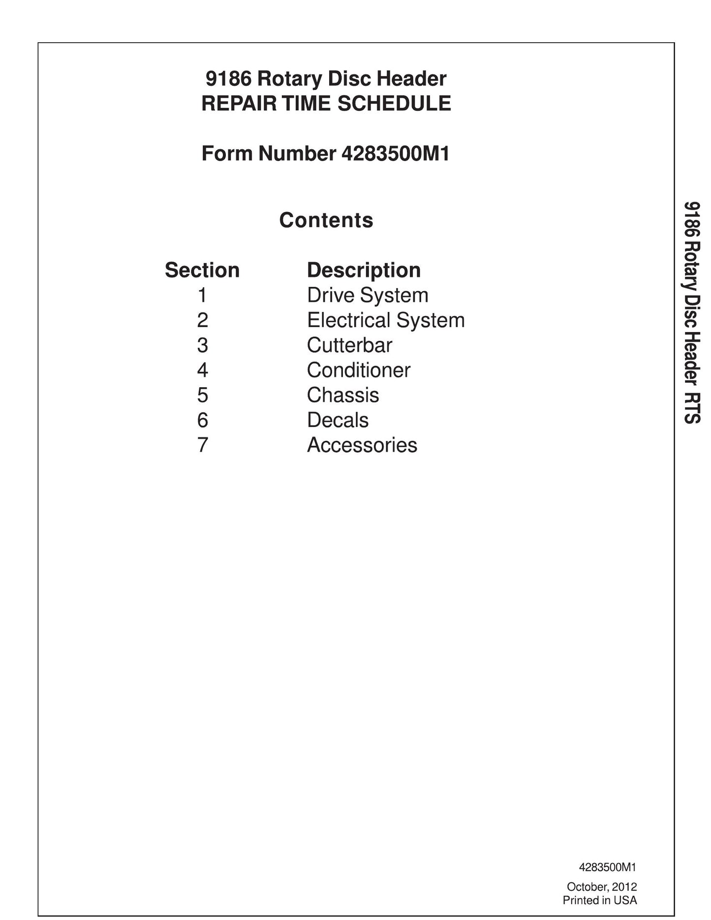 UNKNOWN 9186 Rotary Disc Header Repair Time Schedule 4283500M1