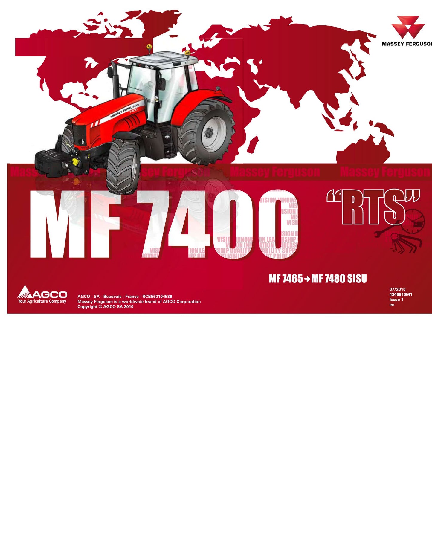 MASSEY FERGUSON MF7465 MF7480 Tractor Factory Workshop Operator Manual 4368810M1