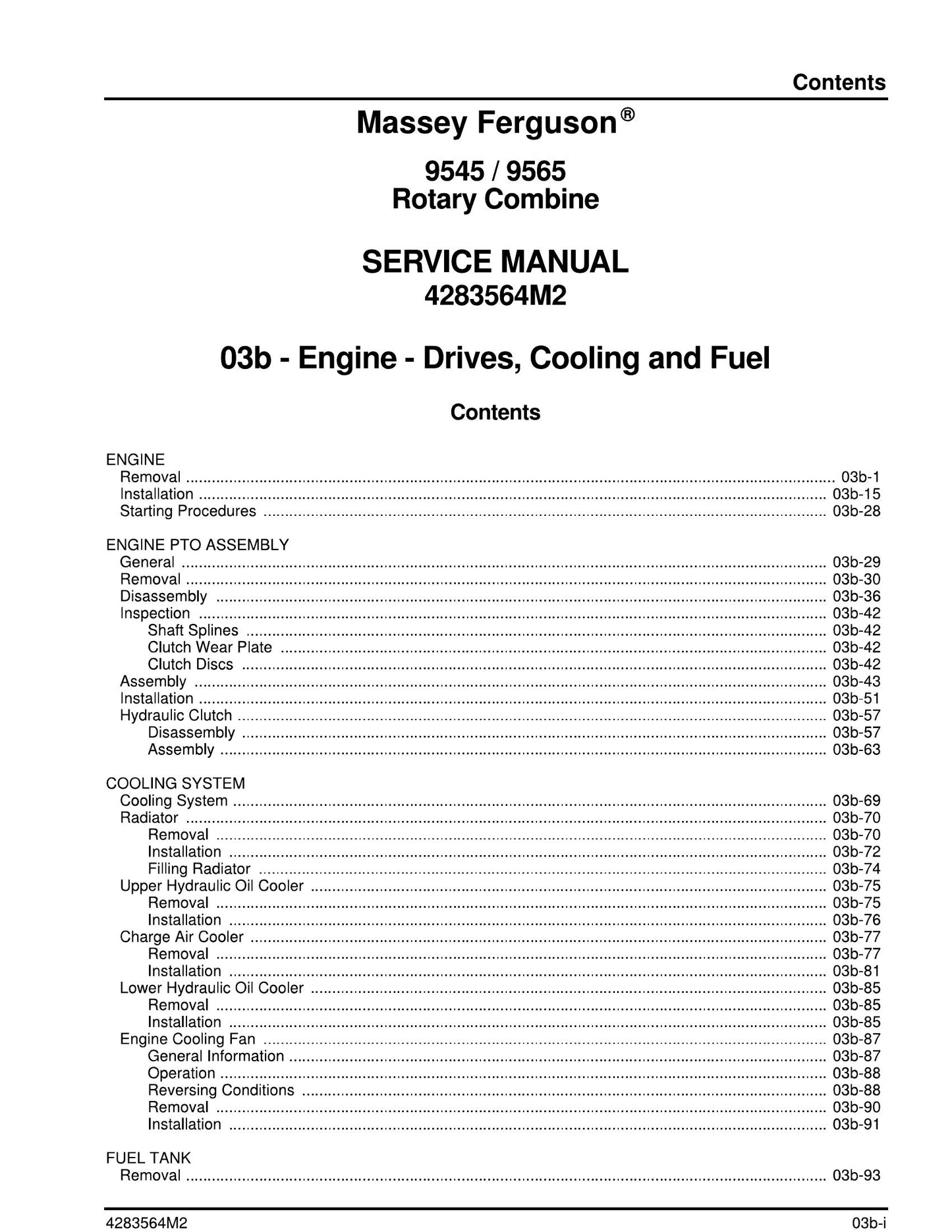 Massey Ferguson 9545 9565 Combine Harvester Factory Workshop Service Manual 4283564M2