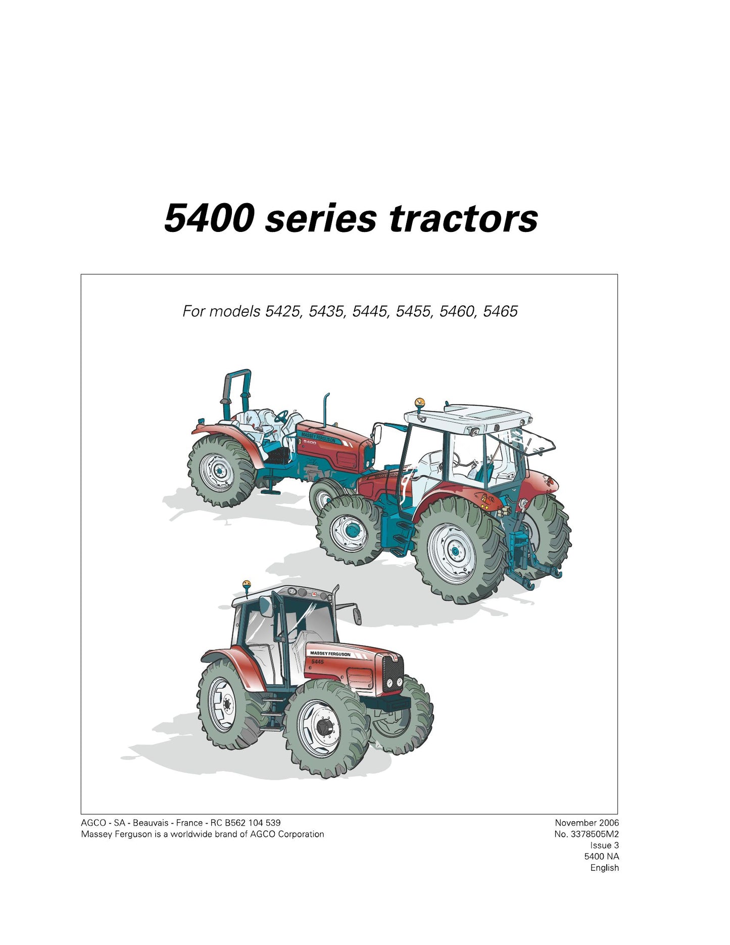 MASSEY FERGUSON 5425 5435 5445 5455 5460 5465 Tractor Factory Workshop Parts Catalog 3378505M2