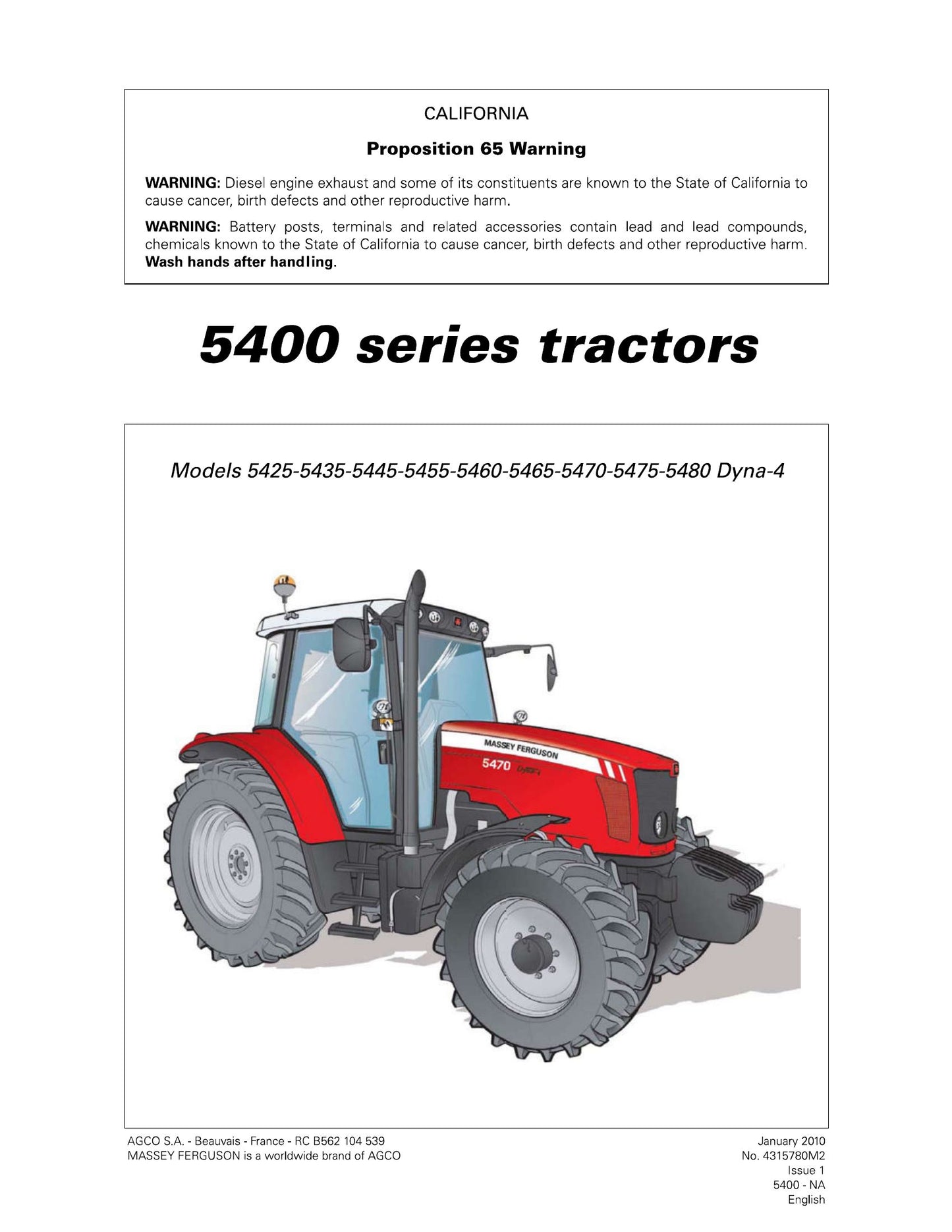MASSEY FERGUSON 5425 5435 5445 5455 5460 5465 5470 5475 5480 Tractor Factory Workshop Parts Catalog