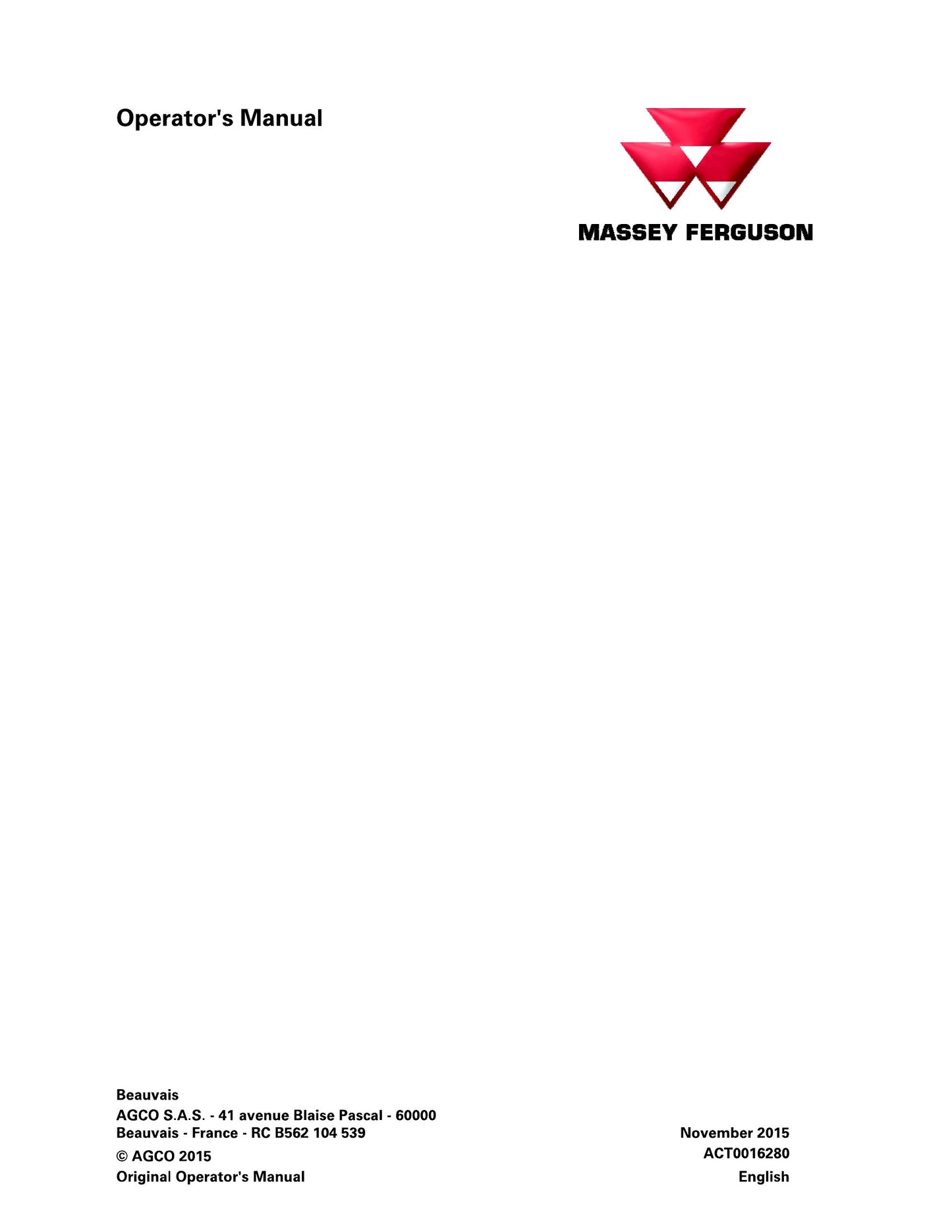 MASSEY FERGUSON [Model] [Typ Maszyny] Factory Workshop Operator Manual ACT0016280