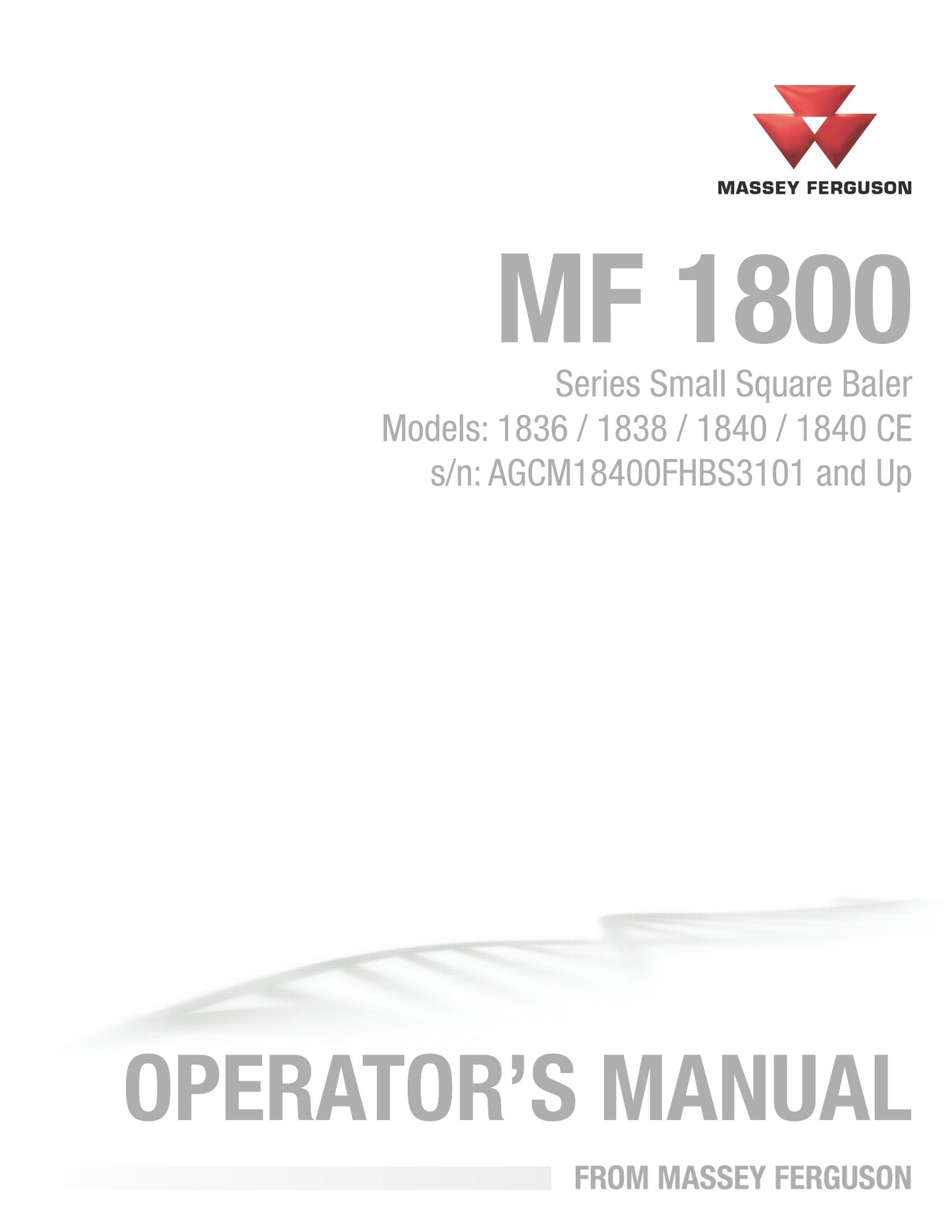 MASSEY FERGUSON 1836 1838 1840 1840 CE Baler Factory Workshop Operator Manual