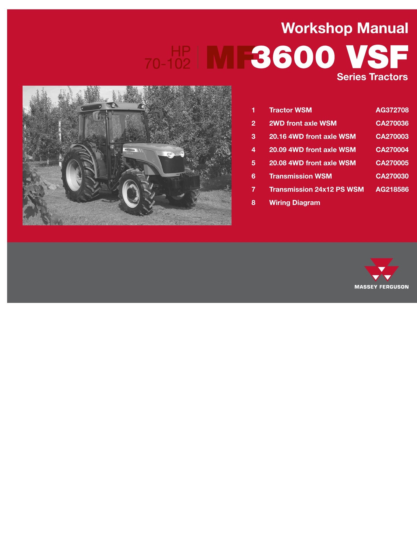 MASSEY FERGUSON MF3600VSF Tractor Workshop Manual
