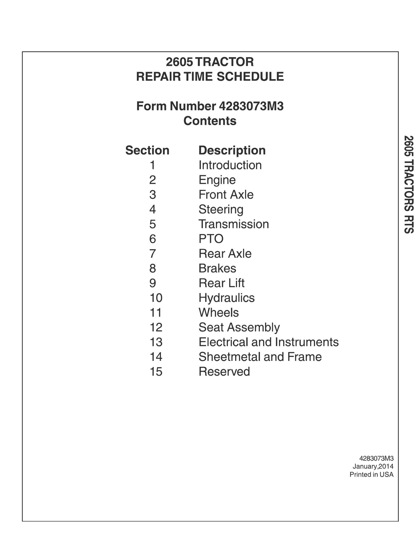 AGCO 2605 Tractor Repair Time Schedule 4283073M3