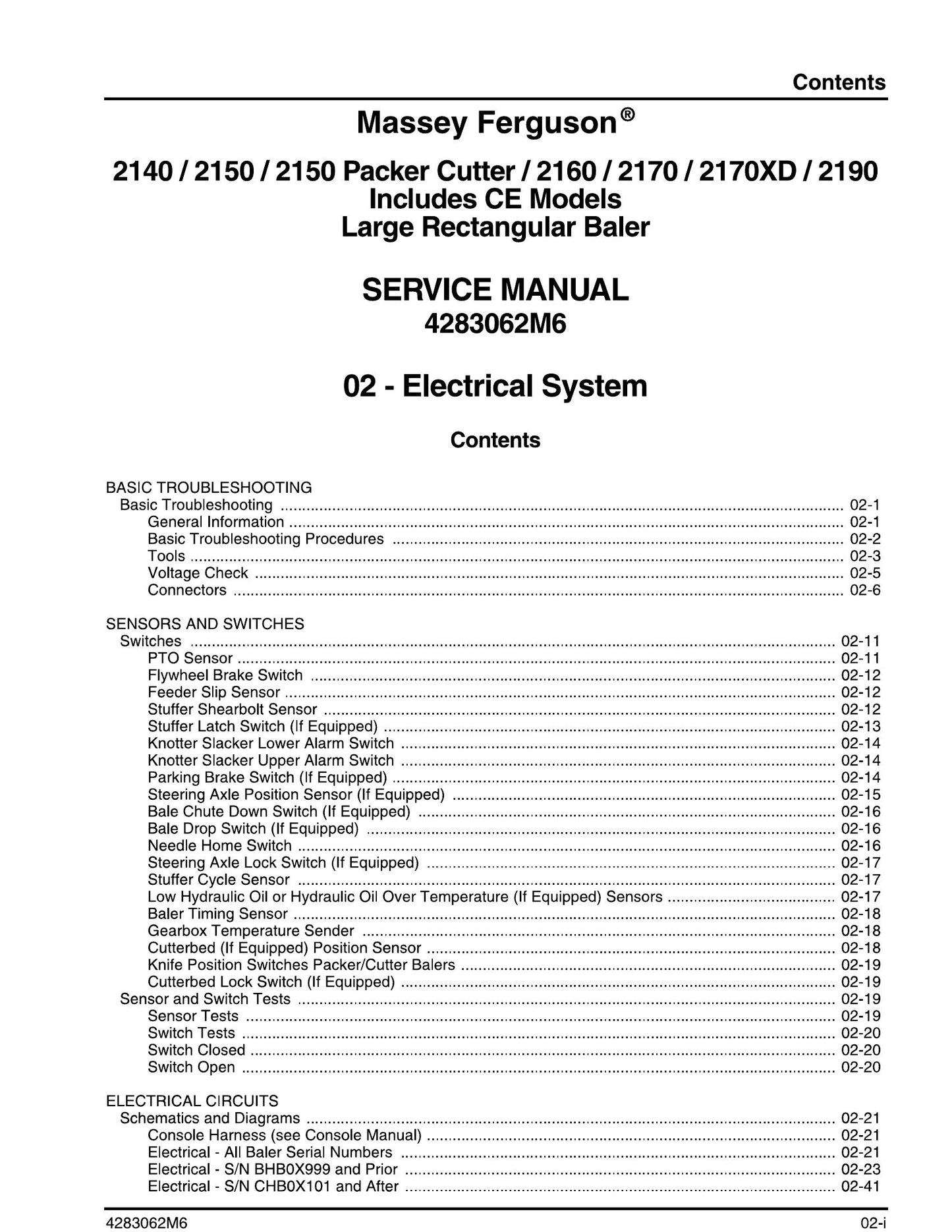 MASSEY FERGUSON 2140 2150 2150 Packer Cutter 2160 2170 2170XD 2190 Large Rectangular Baler Factory Workshop Service Manual 4283062M6