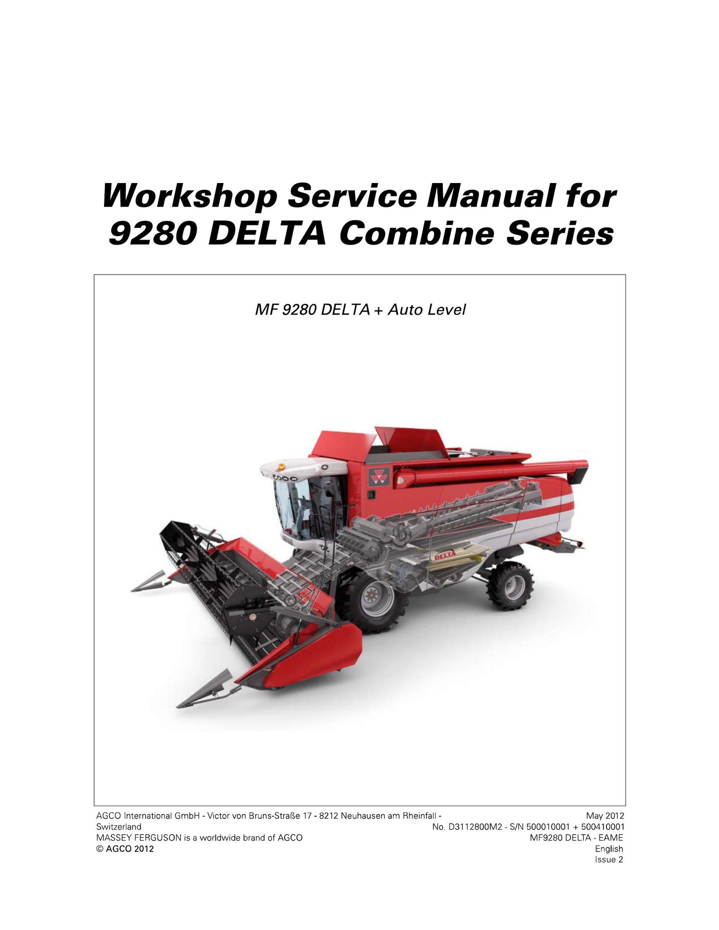 MASSEY FERGUSON 9280 Combine Harvester Workshop Factory Workshop Service Manual