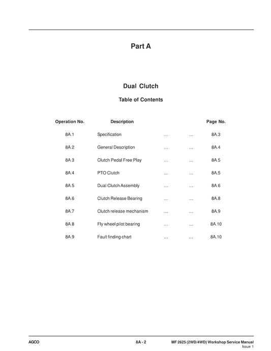 AGCO MF 2625 (2WD/4WD) Tractor Factory Workshop Service Manual